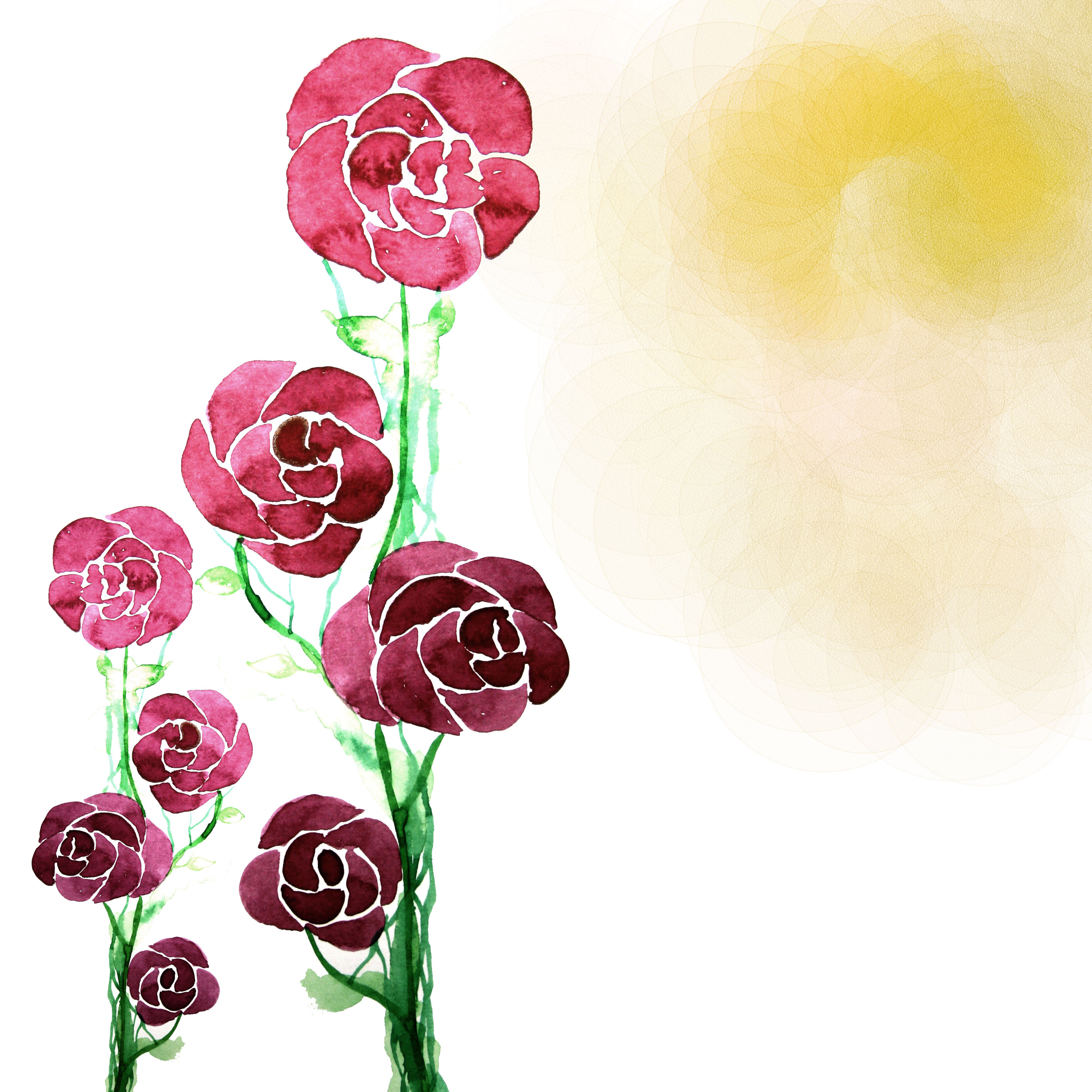 バラの画像・イラスト『壁紙・背景用』／No.655『赤紫・バラ・水彩画風』