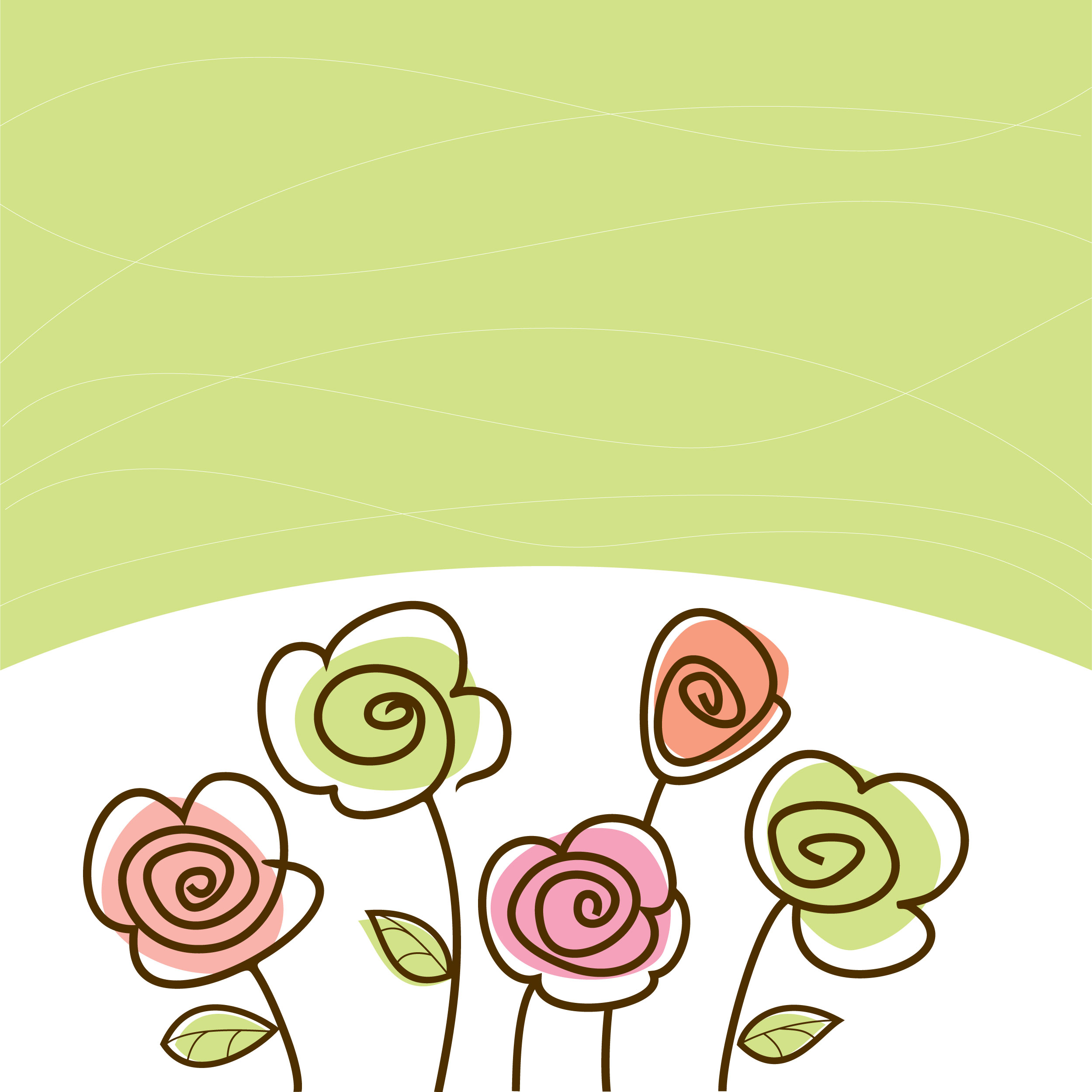 花のイラスト・フリー素材／壁紙・背景No.129『手書き風・ポップ・緑』