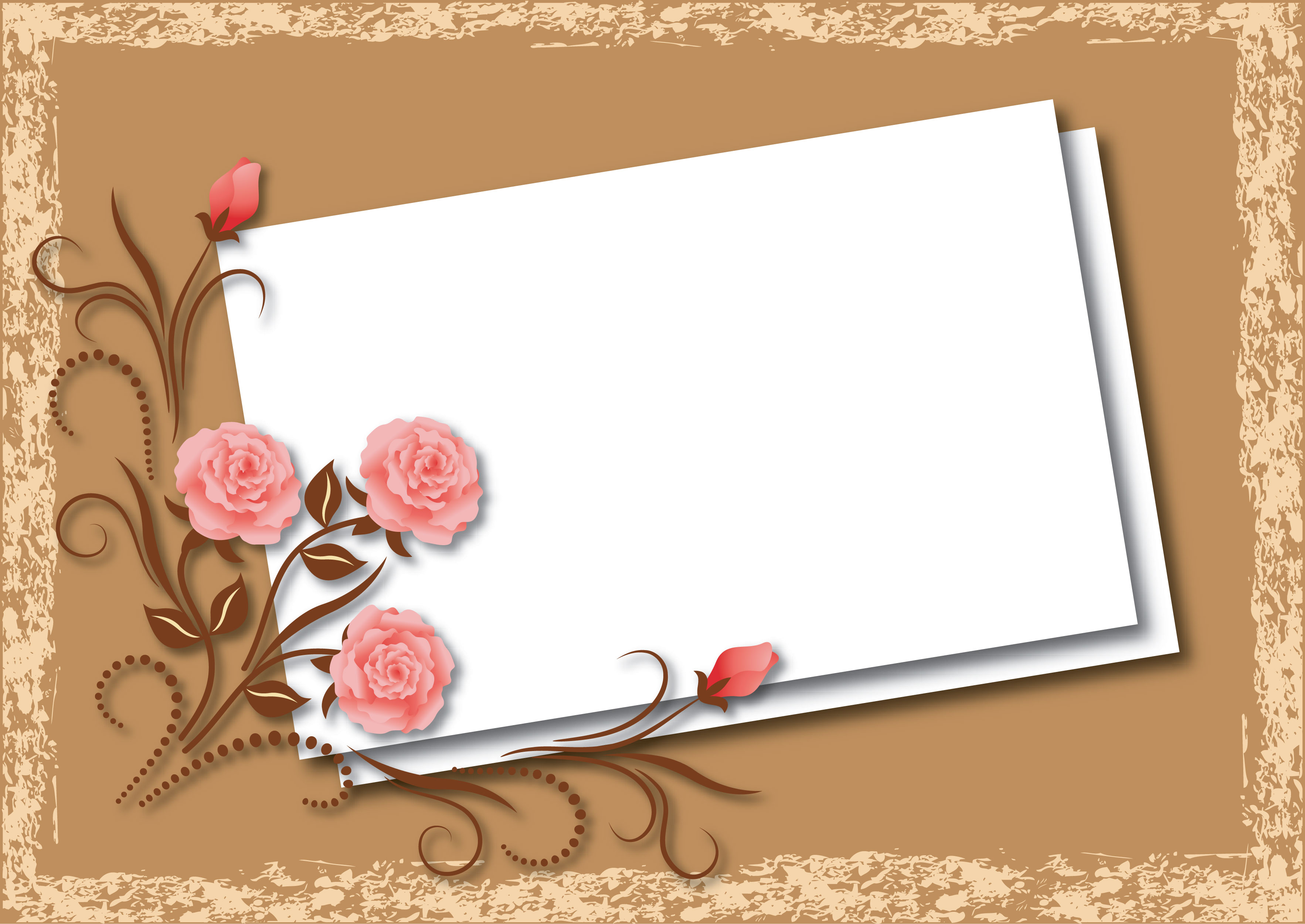 ピンクの花のイラスト・フリー素材／壁紙・背景No.656『ピンクのバラ・手紙』