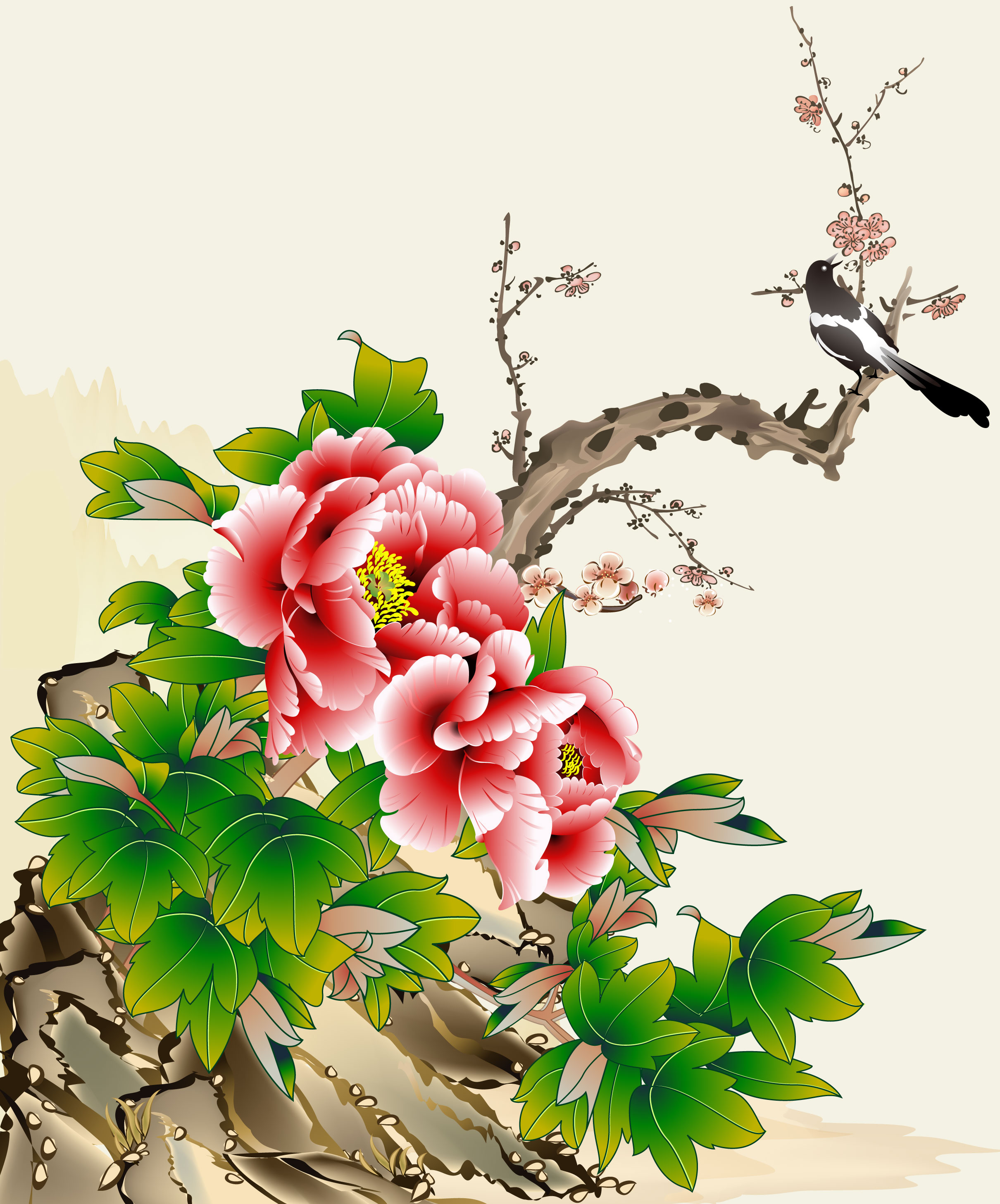 赤い花のイラスト フリー素材 背景 壁紙no 1024 ピンク 太枝 和風の花イラスト画像 年賀状 Naver まとめ