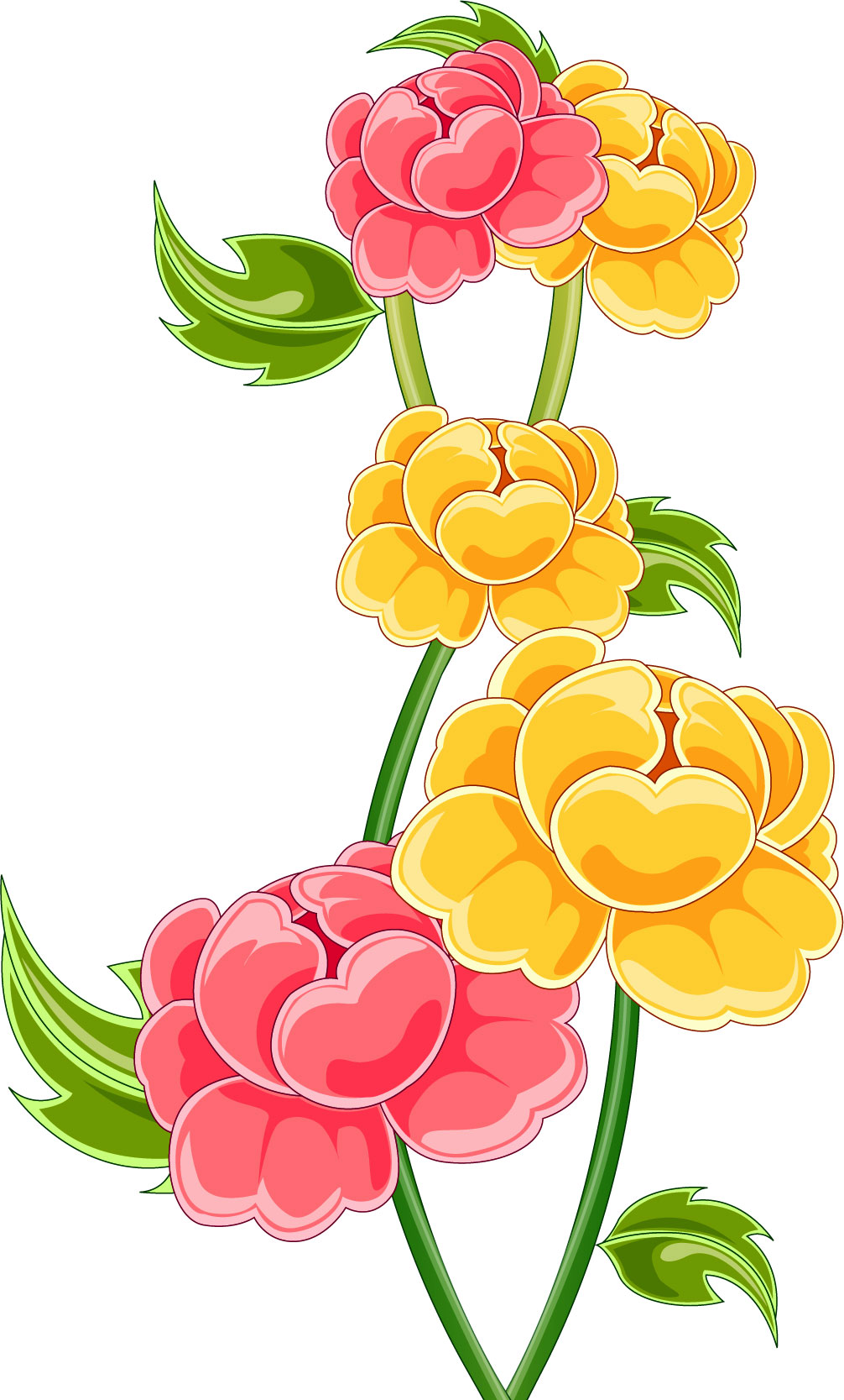 フルカラー・カラフルな花のイラスト・フリー素材／No.052『光沢フラワー 黄ピンク』