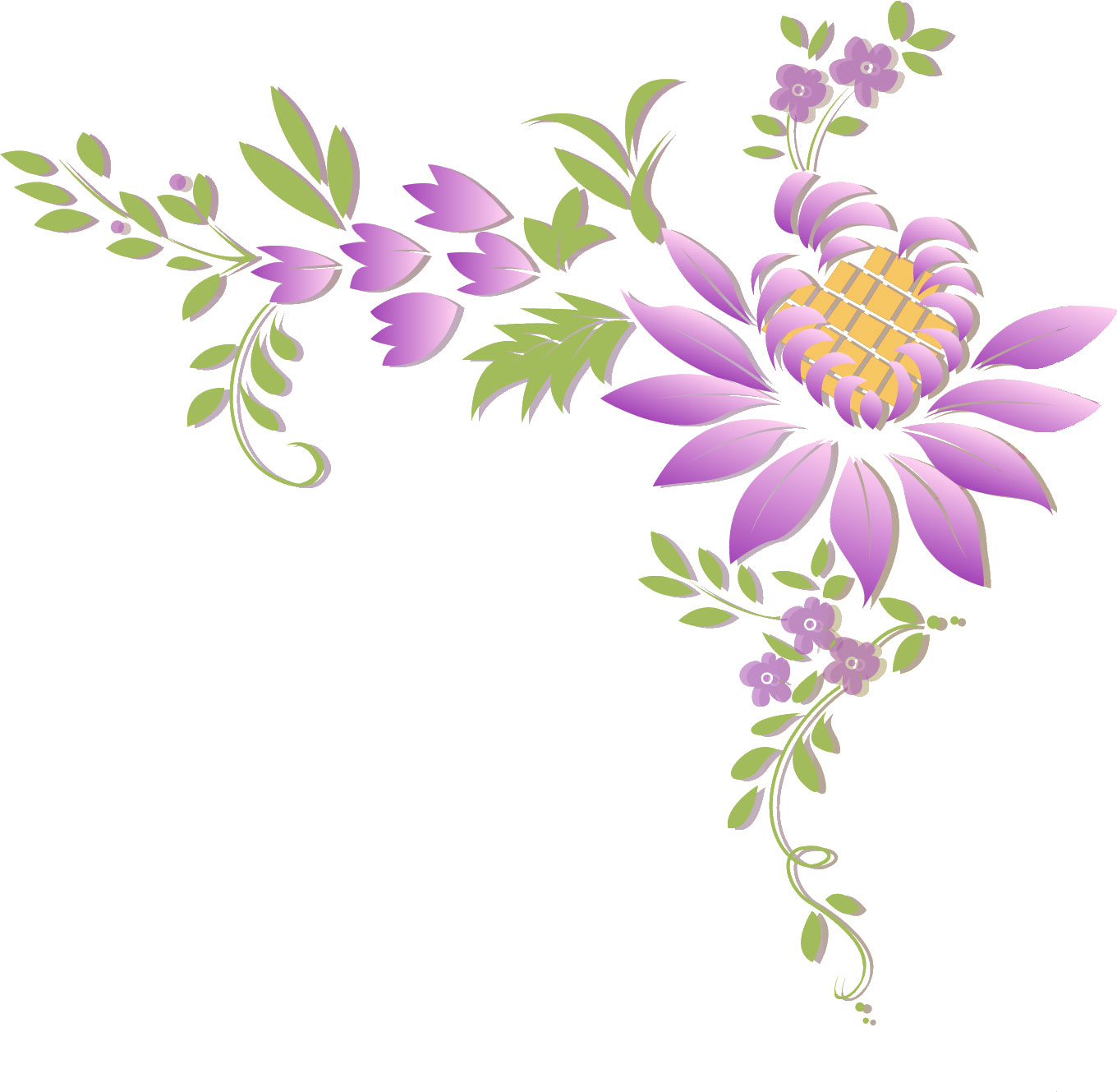 ポップでかわいい花のイラスト・フリー素材／No.334『紫・葉』