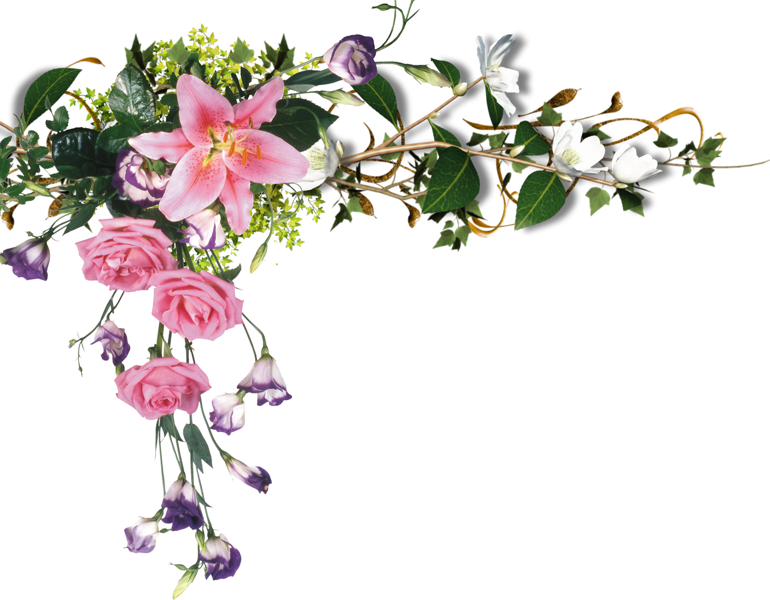 花のイラスト・フリー素材／コーナーライン・角-No.118『ピンク・紫の花々』