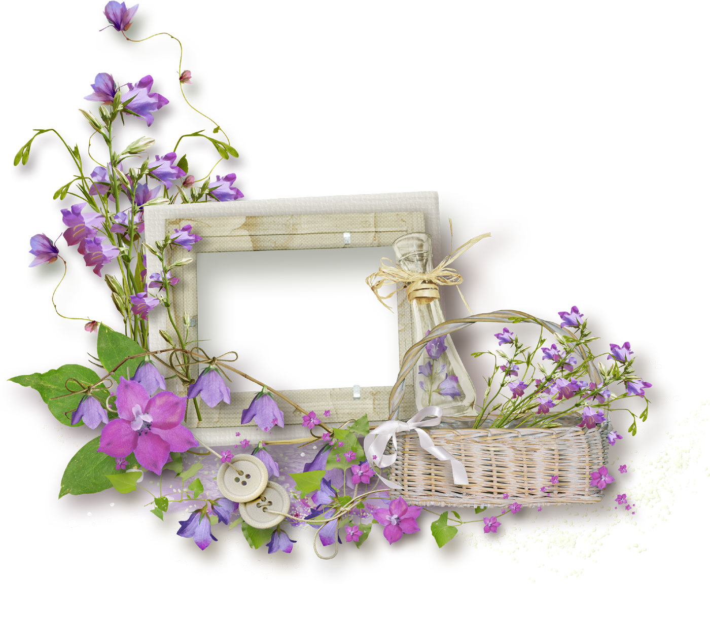 花の写真・フリー素材／フレーム枠No.021『紫・バスケット・木窓』