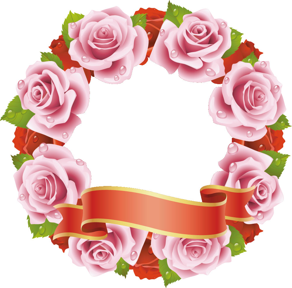 画像サンプル-ピンクのバラのフレーム・花輪