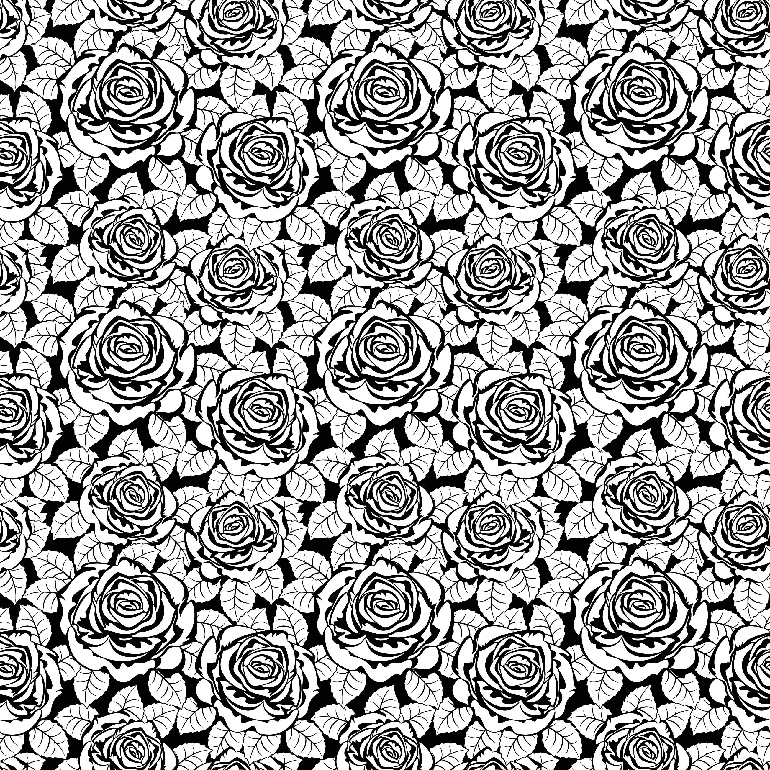 バラのイラスト 画像no 238 壁紙 白黒のバラのパターン 無料のフリー素材集 百花繚乱