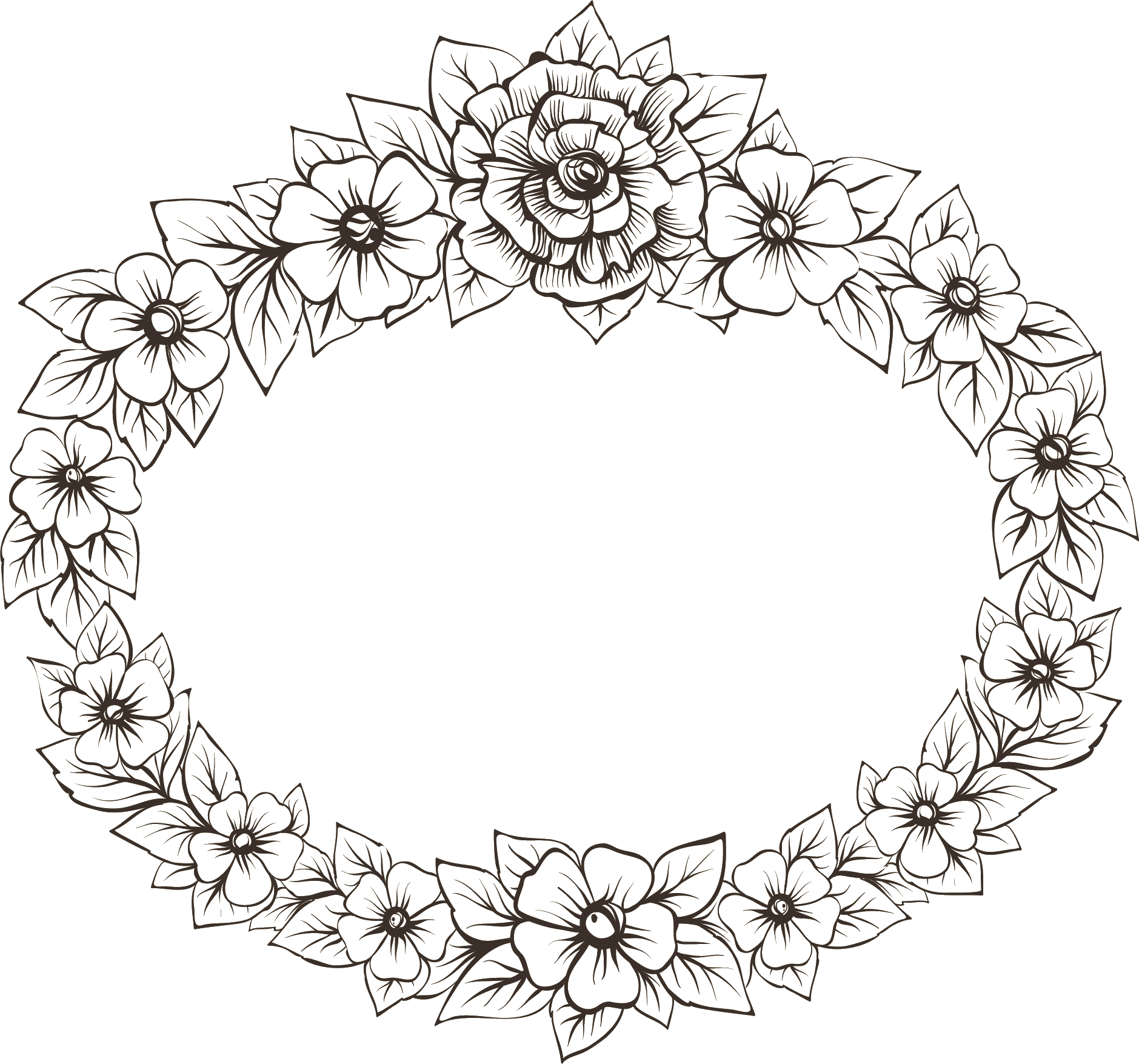 花のフレームのイラスト 画像no 117 花の白黒フレーム 無料のフリー素材集 百花繚乱