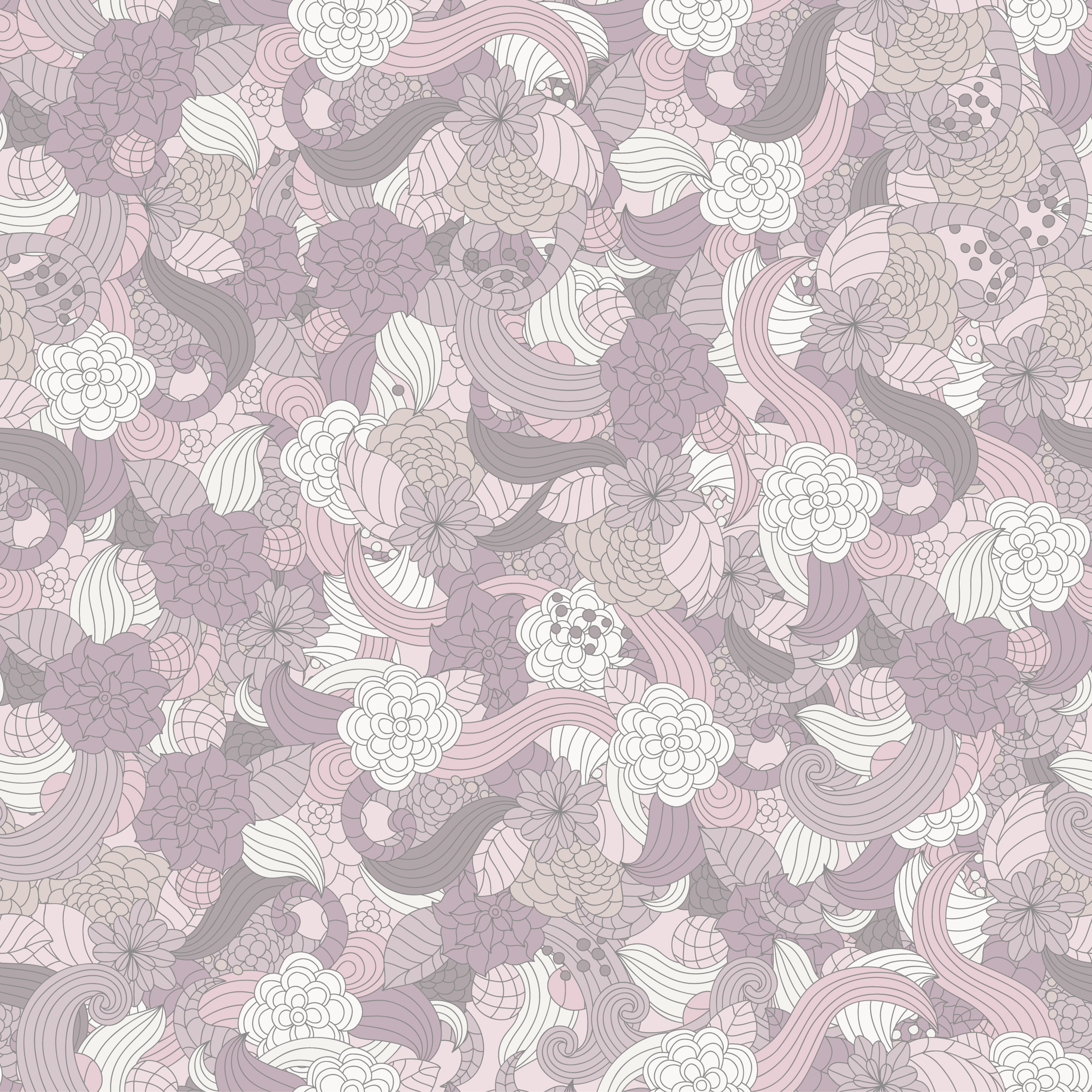 壁紙 背景イラスト 花の模様 柄 パターン No 010 紫基調 茎葉 やや薄