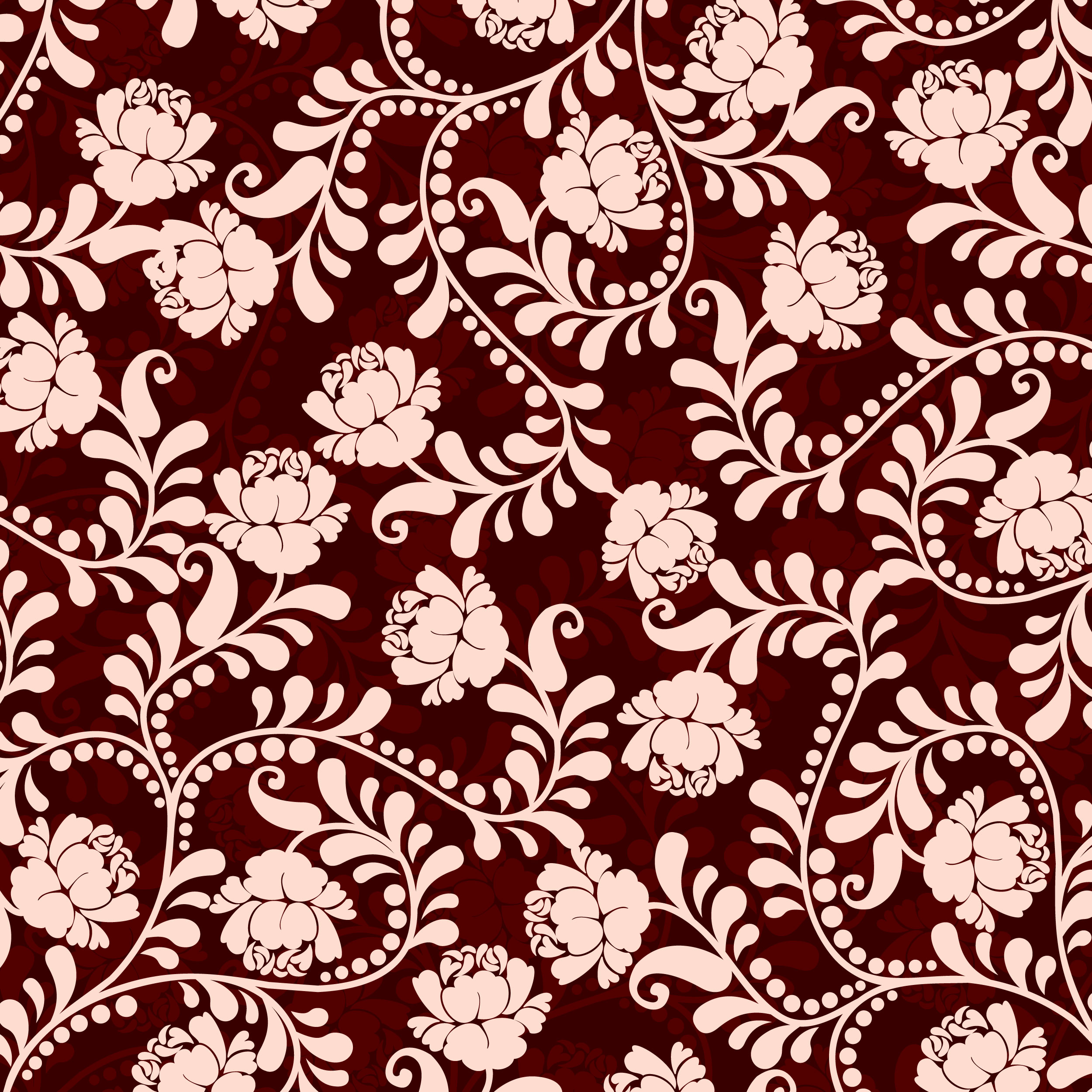 壁紙 背景イラスト 花の模様 柄 パターン No 014 ピンク 茎葉 赤背景