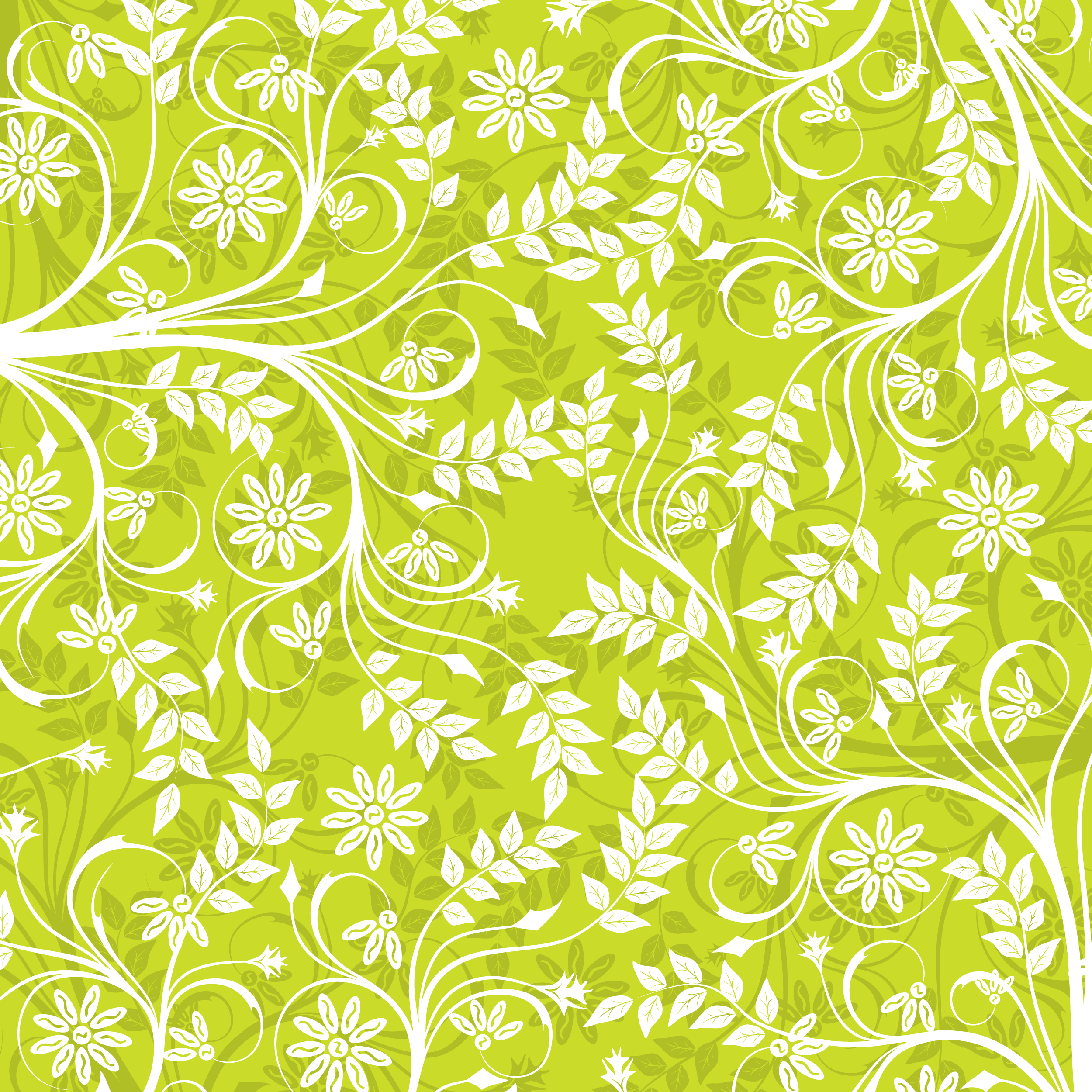 壁紙 背景イラスト 花の模様 柄 パターン No 040 白と緑 茎葉