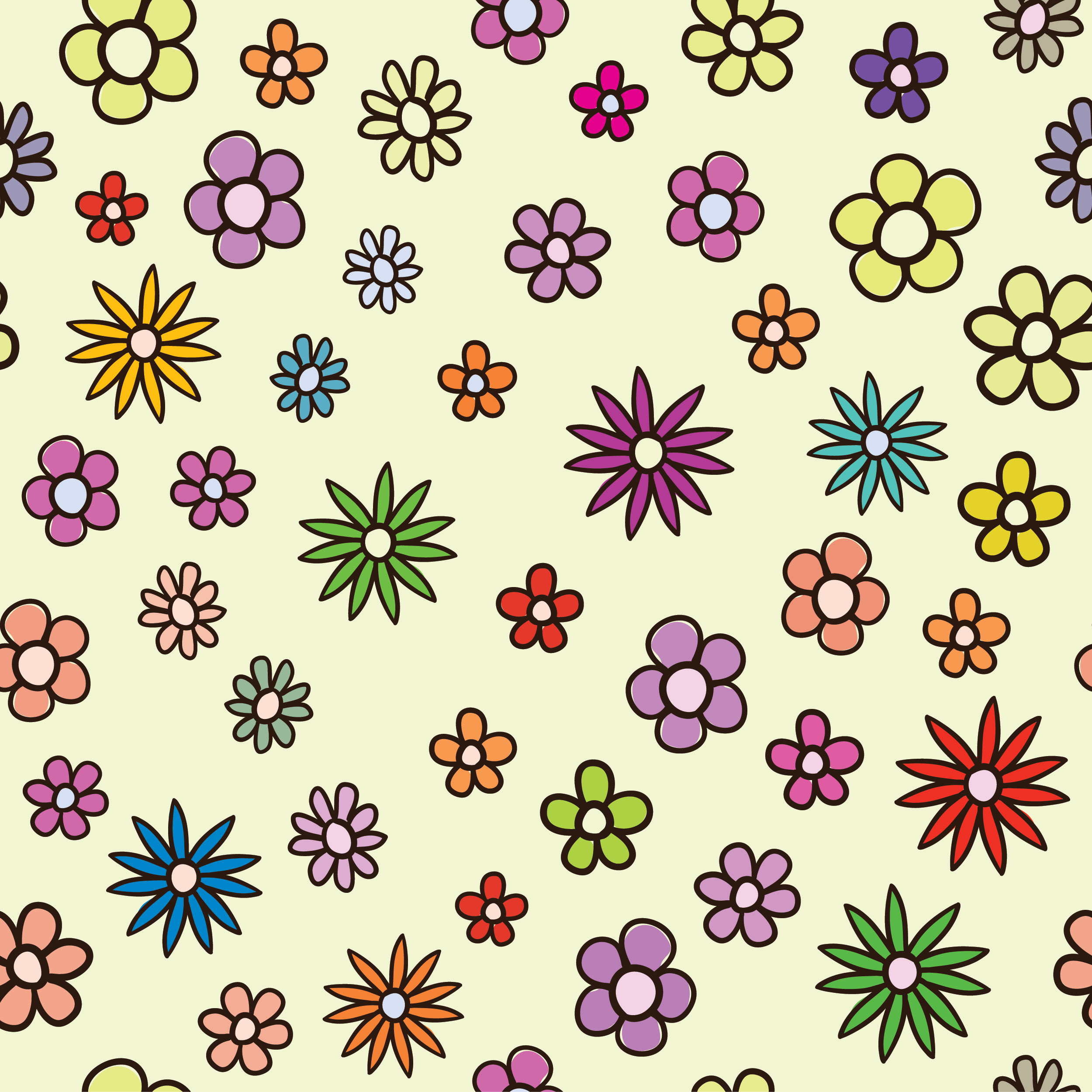 壁紙 背景イラスト 花の模様 柄 パターン No 071 かわいい花 カラフル