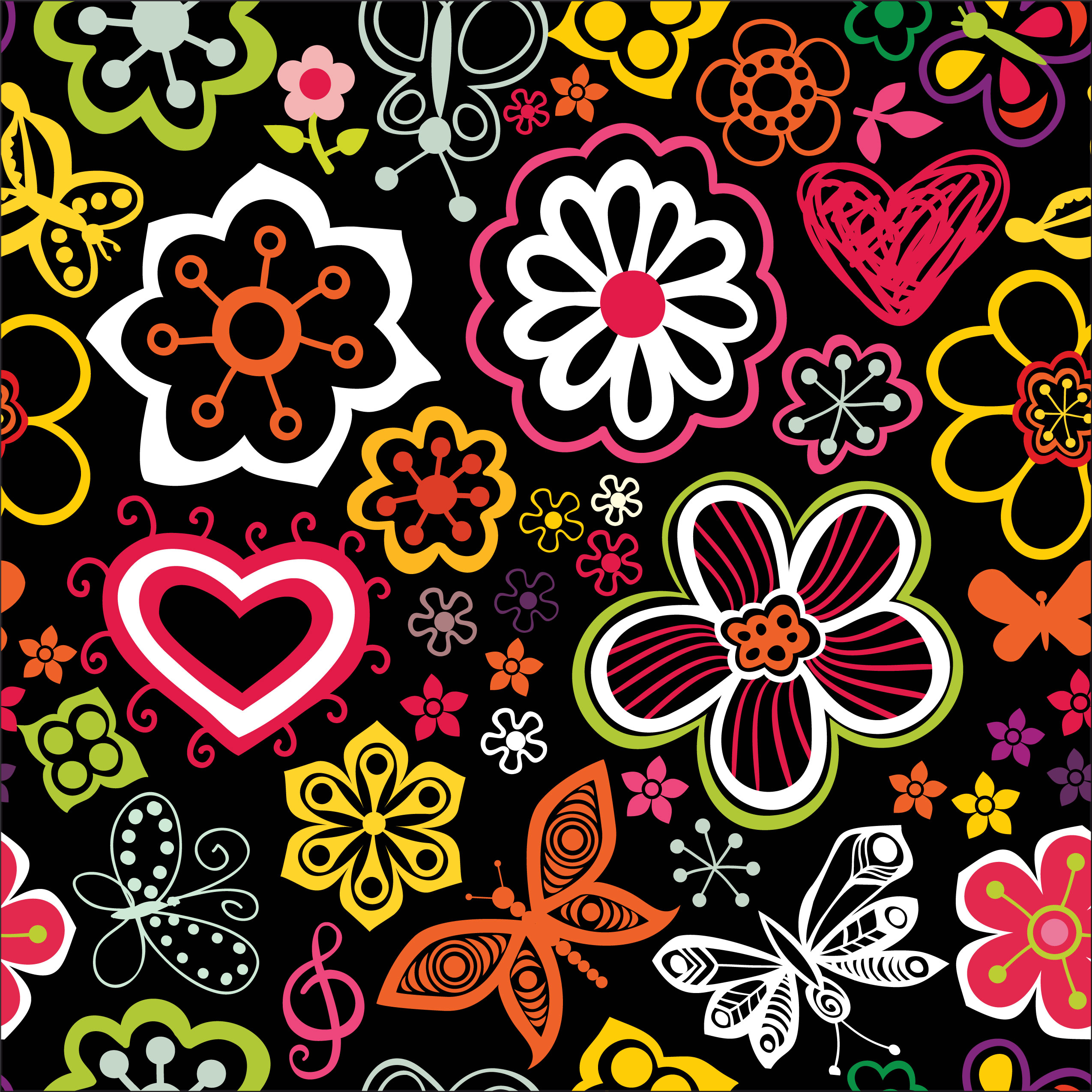 壁紙 背景イラスト 花の模様 柄 パターン No 123 カラフル ポップ シック