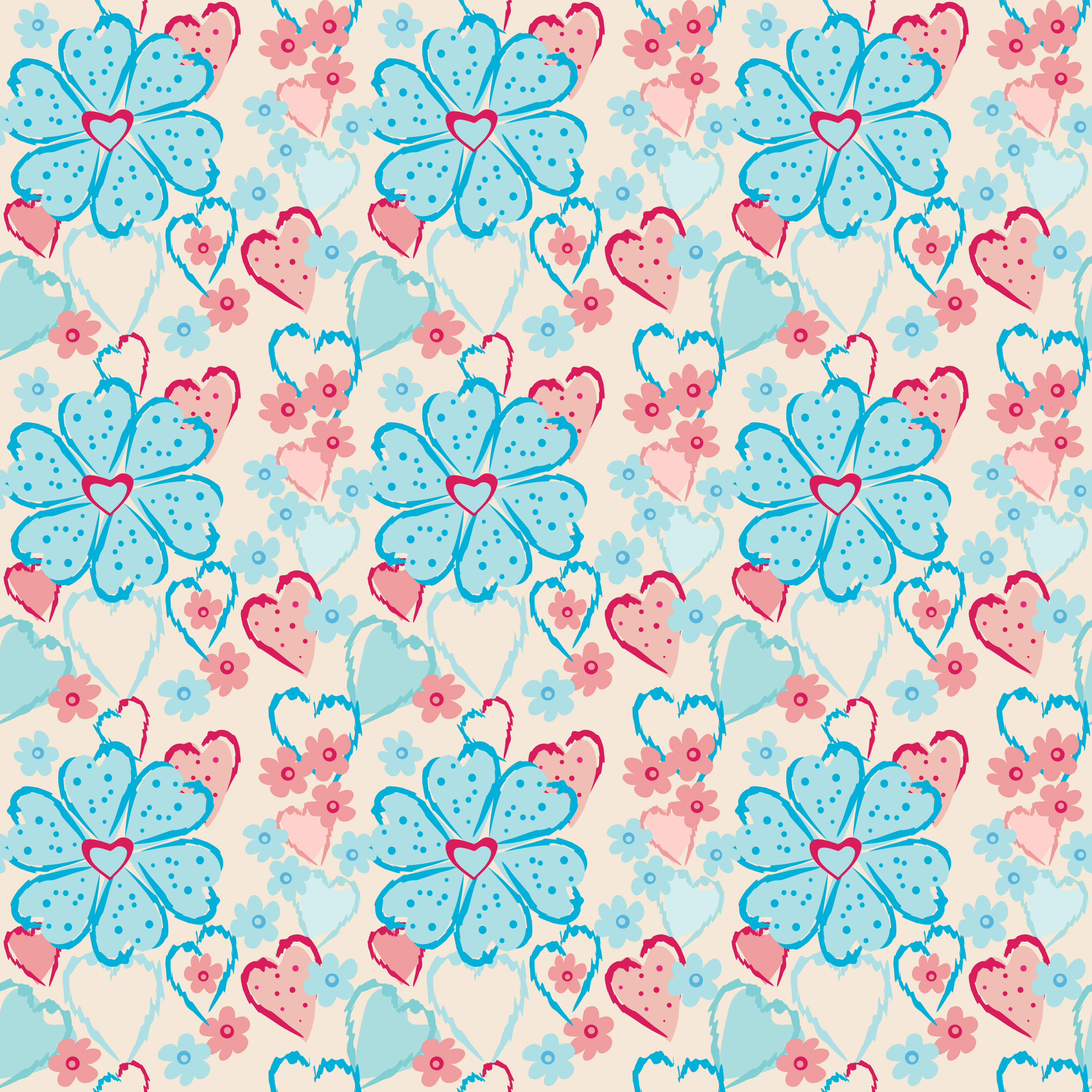 壁紙 背景イラスト 花の模様 柄 パターン No 136 ハートフラワー 赤青