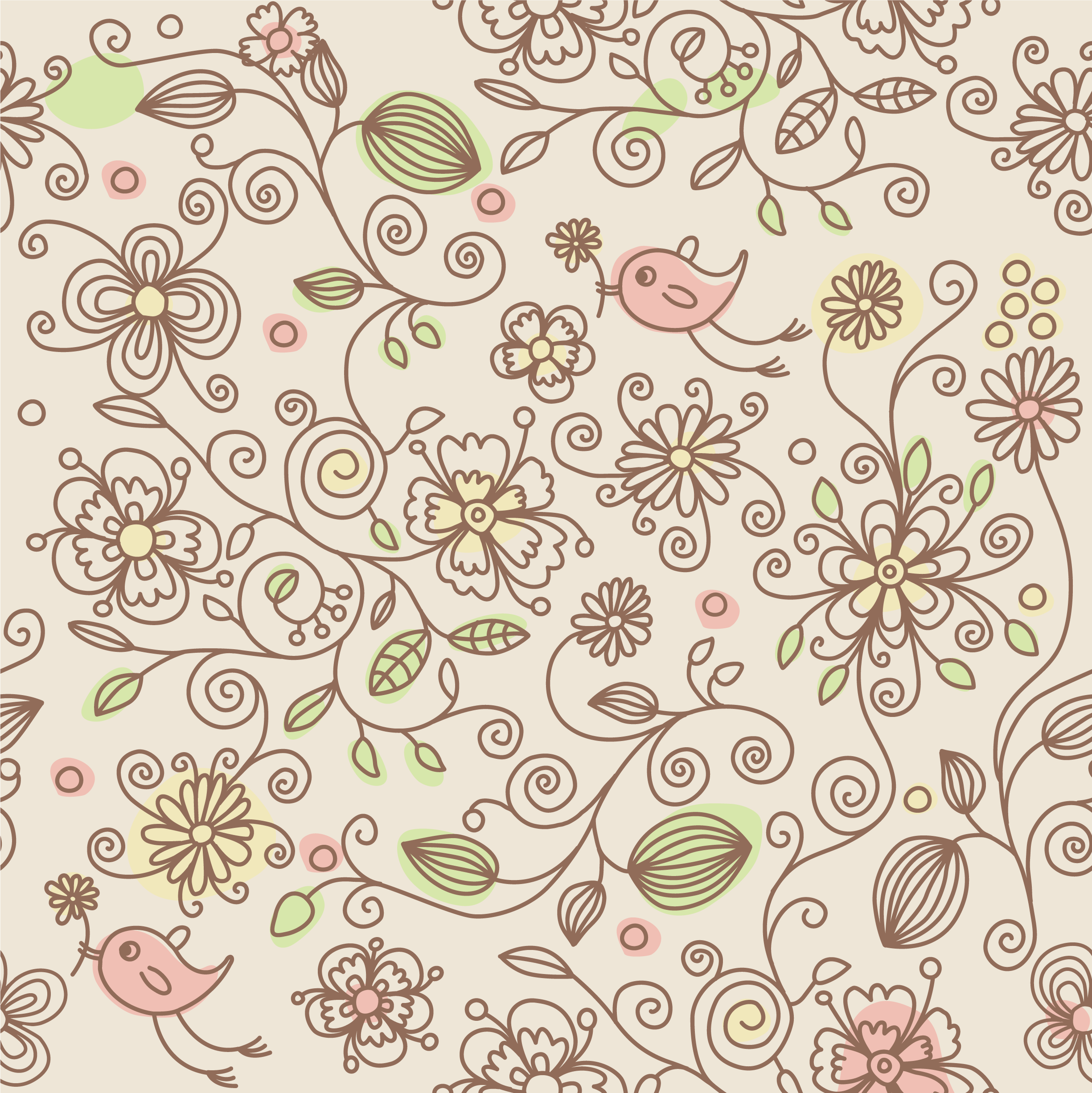 壁紙 背景イラスト 花の模様 柄 パターン No 172 花を運ぶ鳥 ピンク