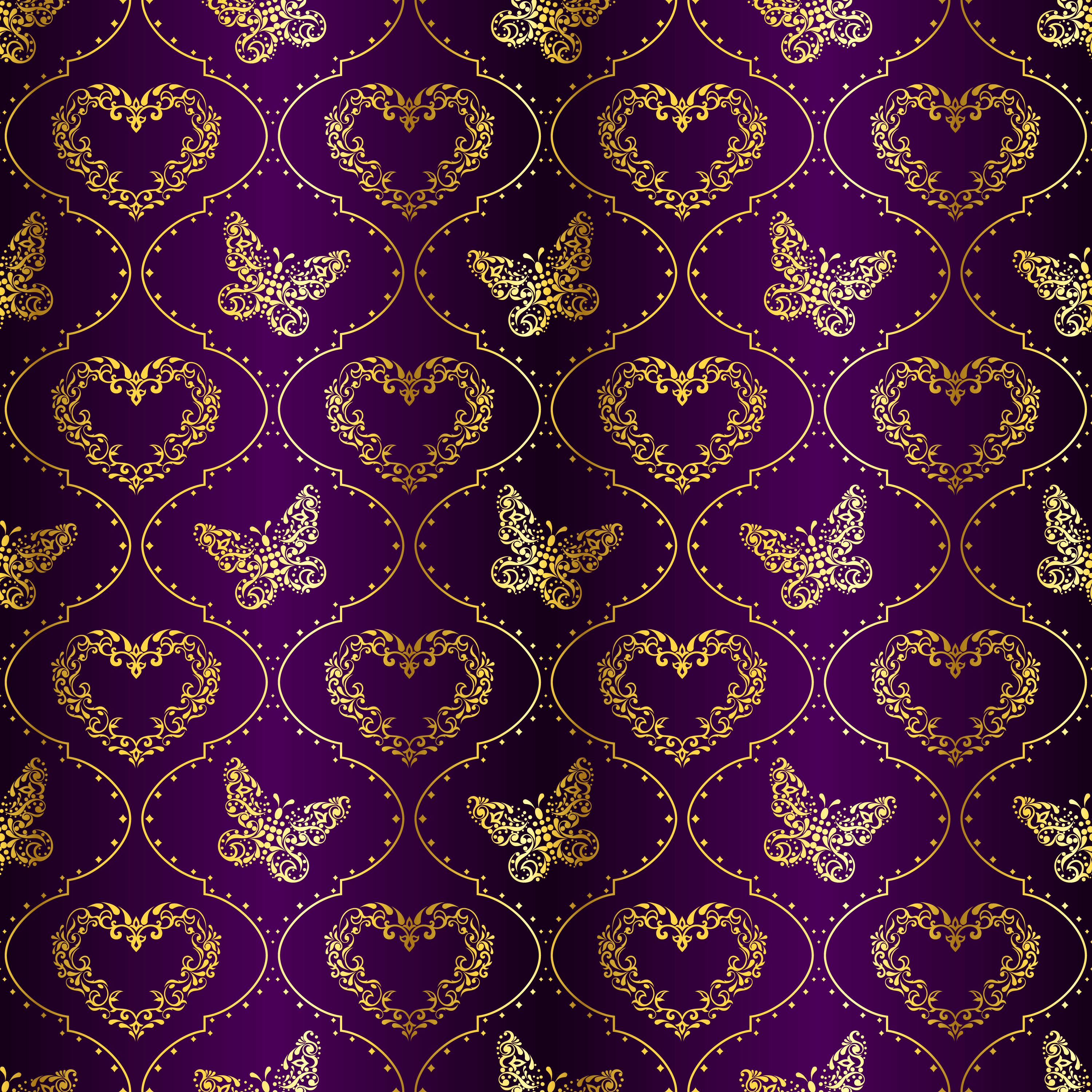 壁紙 背景イラスト 花の模様 柄 パターン No 356 エレガント 蝶とハート