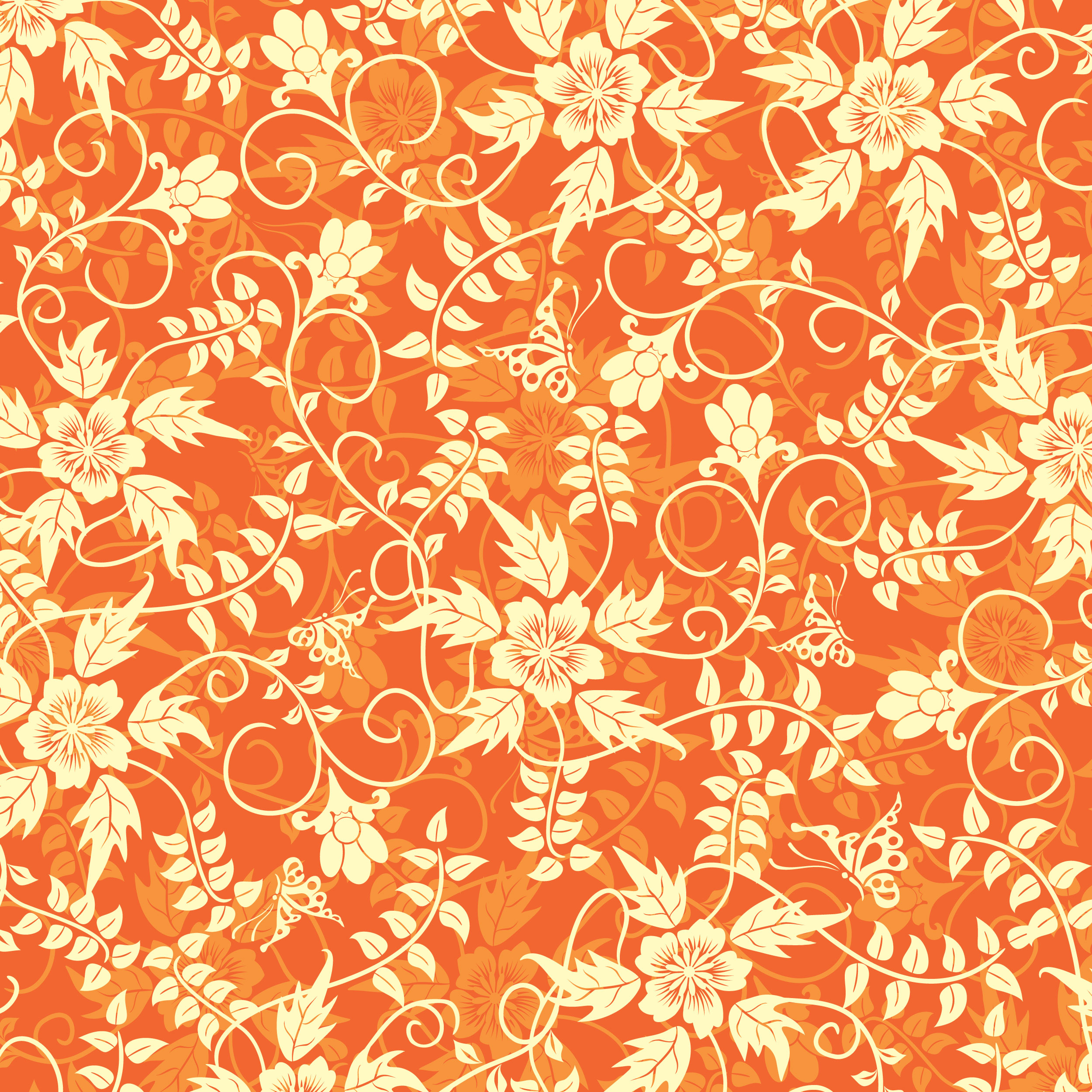 壁紙 背景イラスト 花の模様 柄 パターン No 2 オレンジ 茎葉 つる