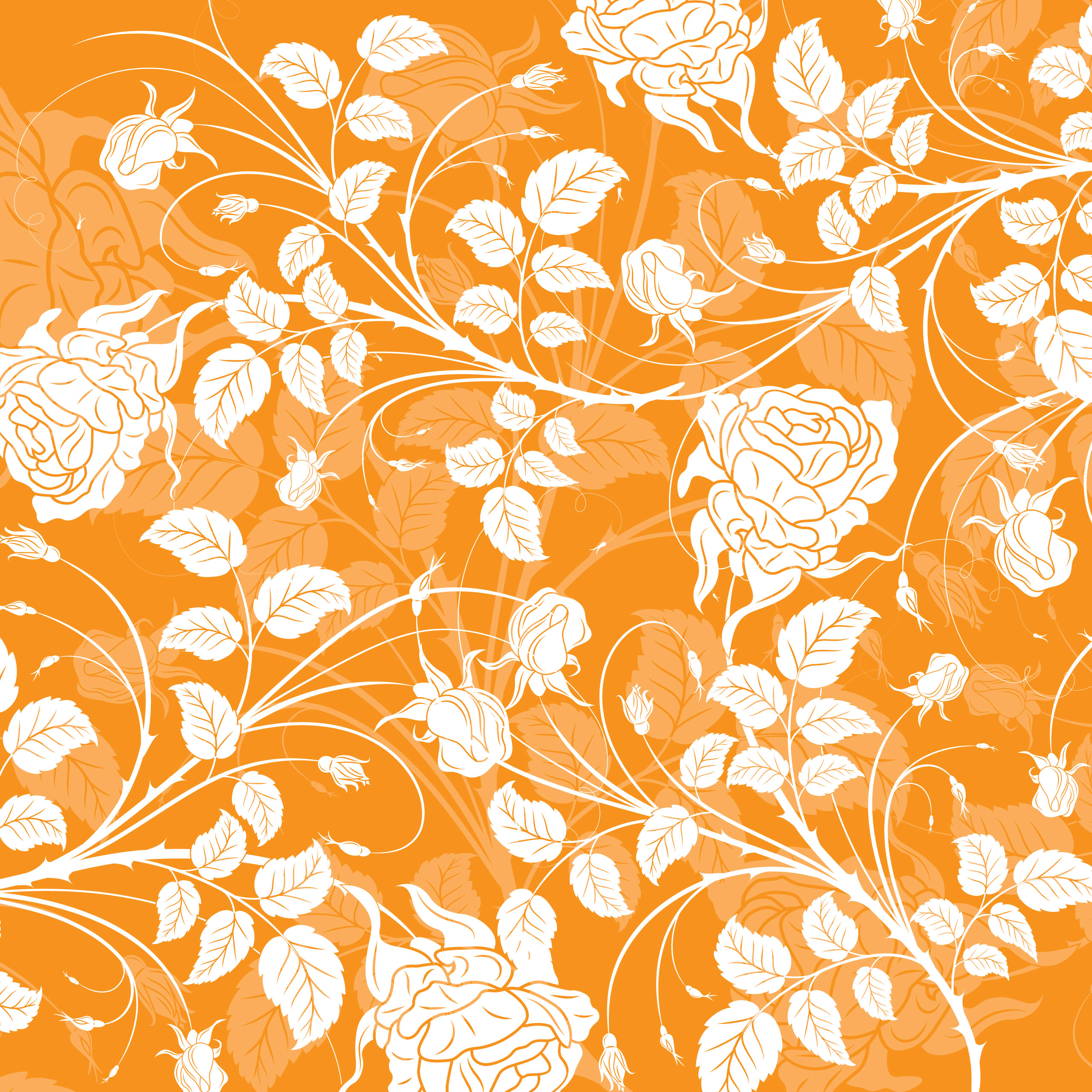 壁紙 背景イラスト 花の模様 柄 パターン No 287 オレンジ 橙 茎葉