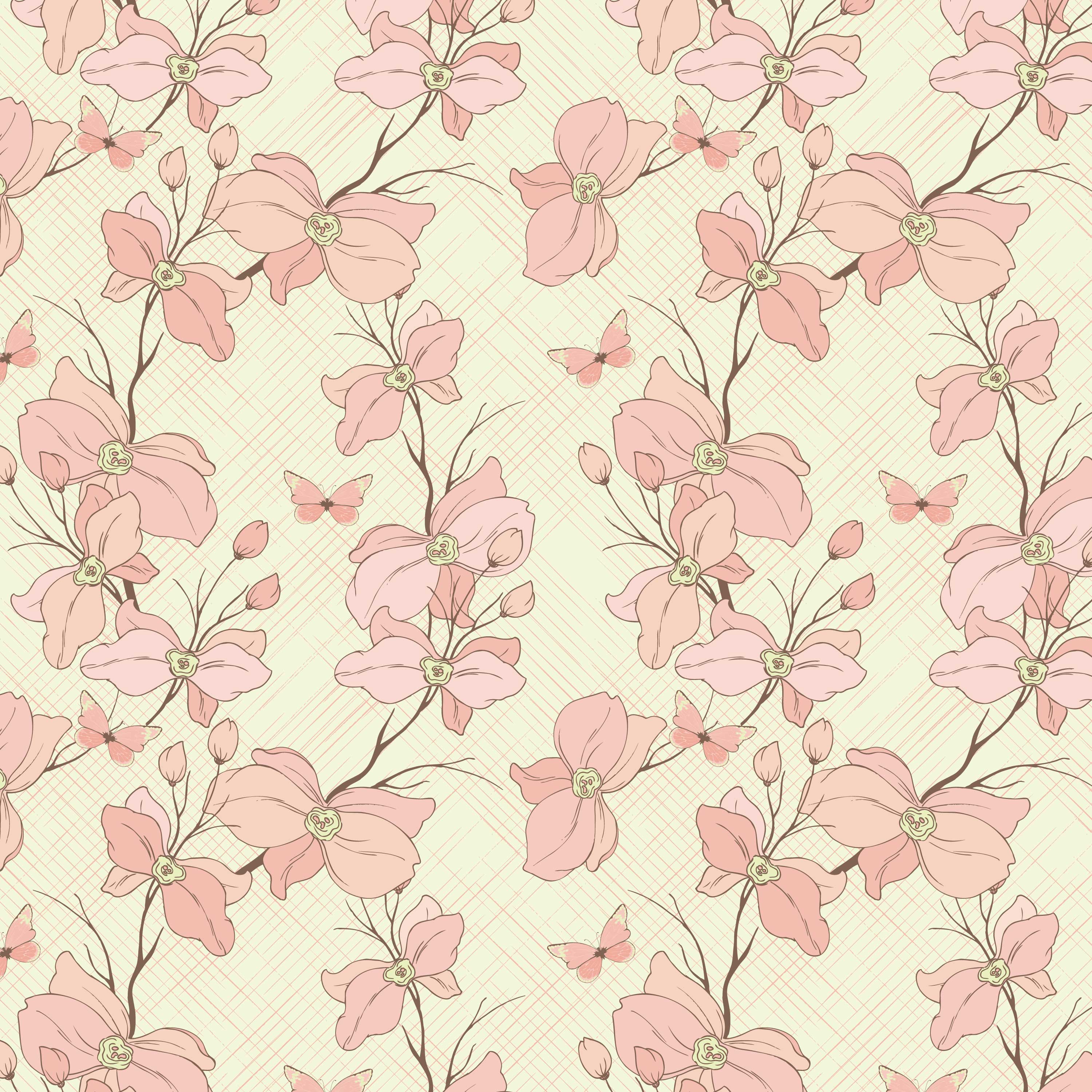 ピンクの花のイラスト フリー素材 壁紙 背景no 569 ピンク つぼみ 蝶