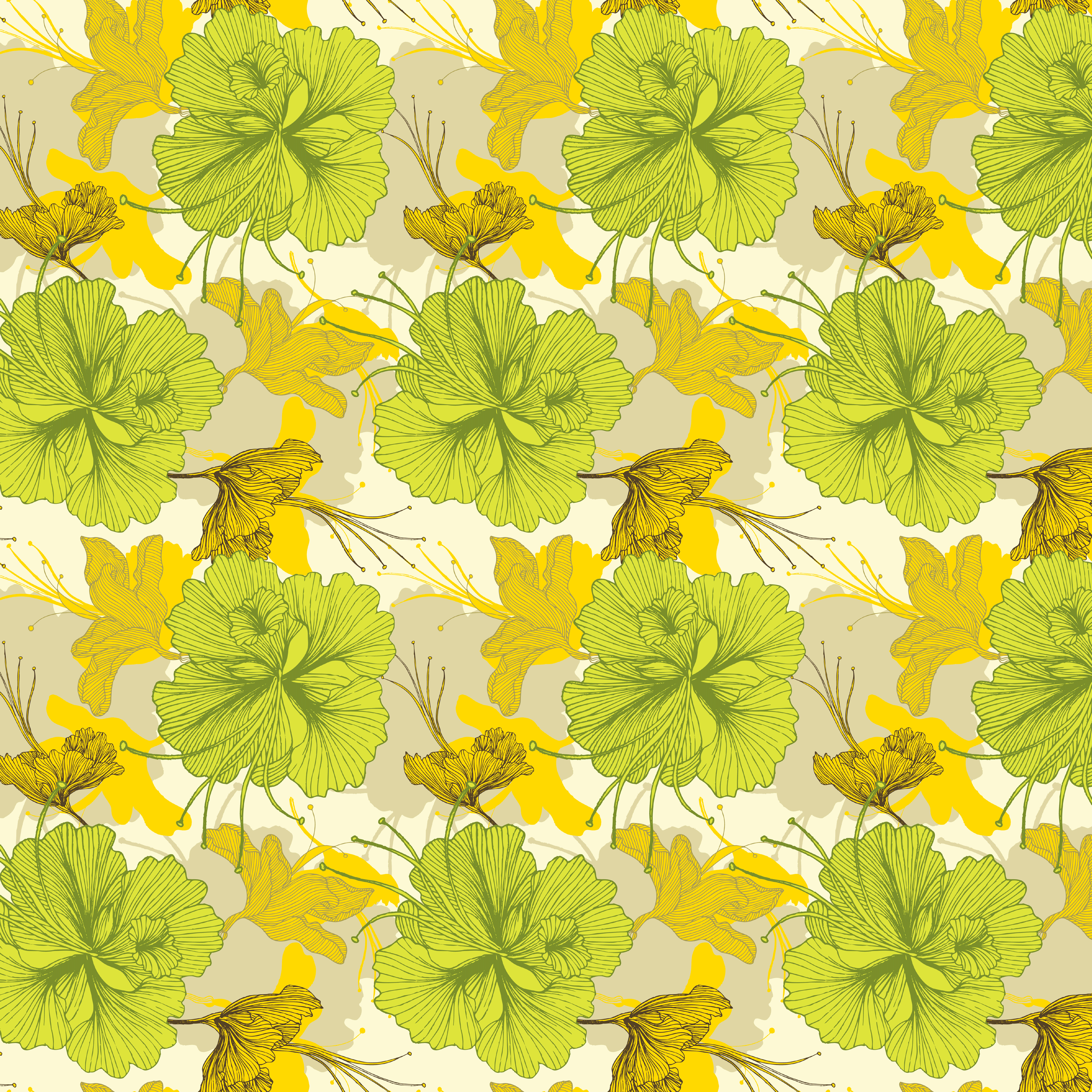 壁紙 背景イラスト 花の模様 柄 パターン No 186 黄緑 葉
