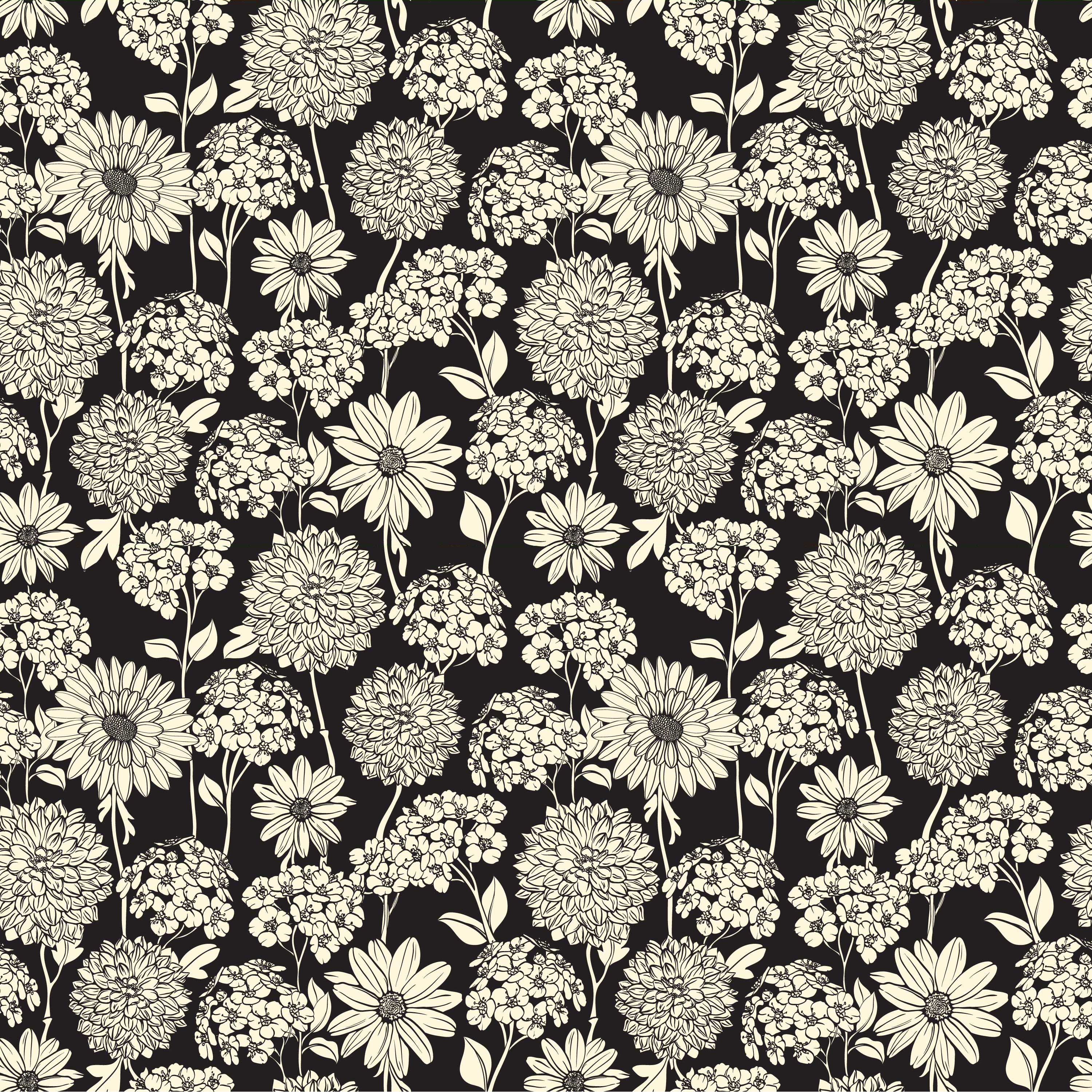 壁紙 背景イラスト 花の模様 柄 パターン No 213 白黒 多種多様
