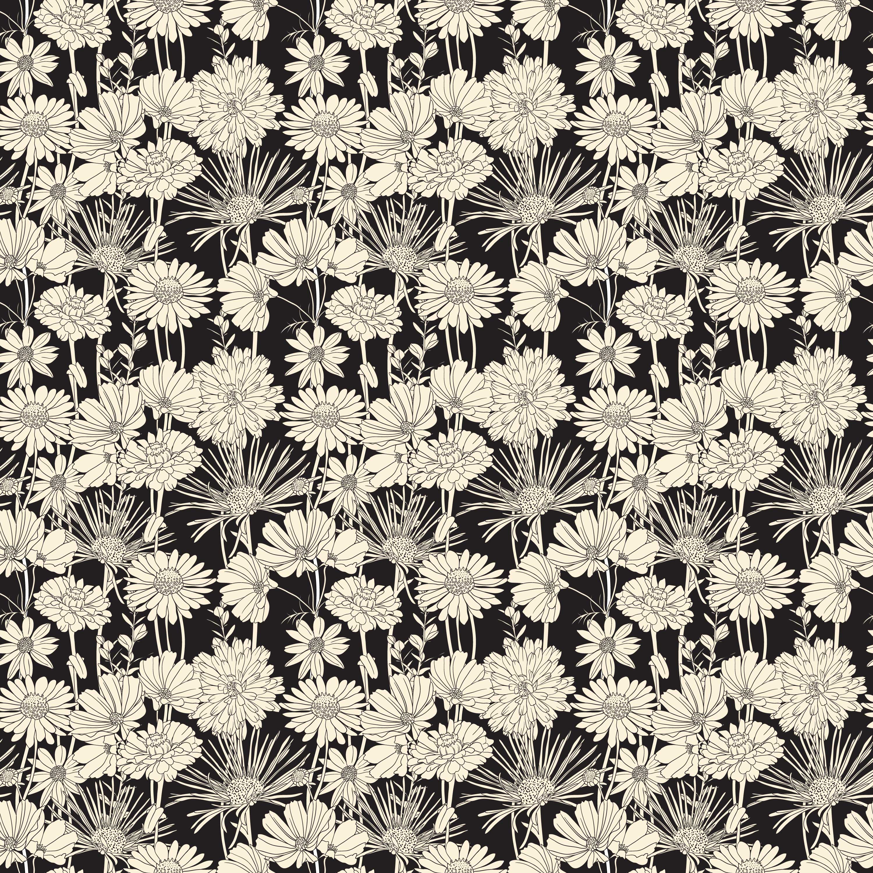 壁紙 背景イラスト 花の模様 柄 パターン No 214 白黒 多種多様