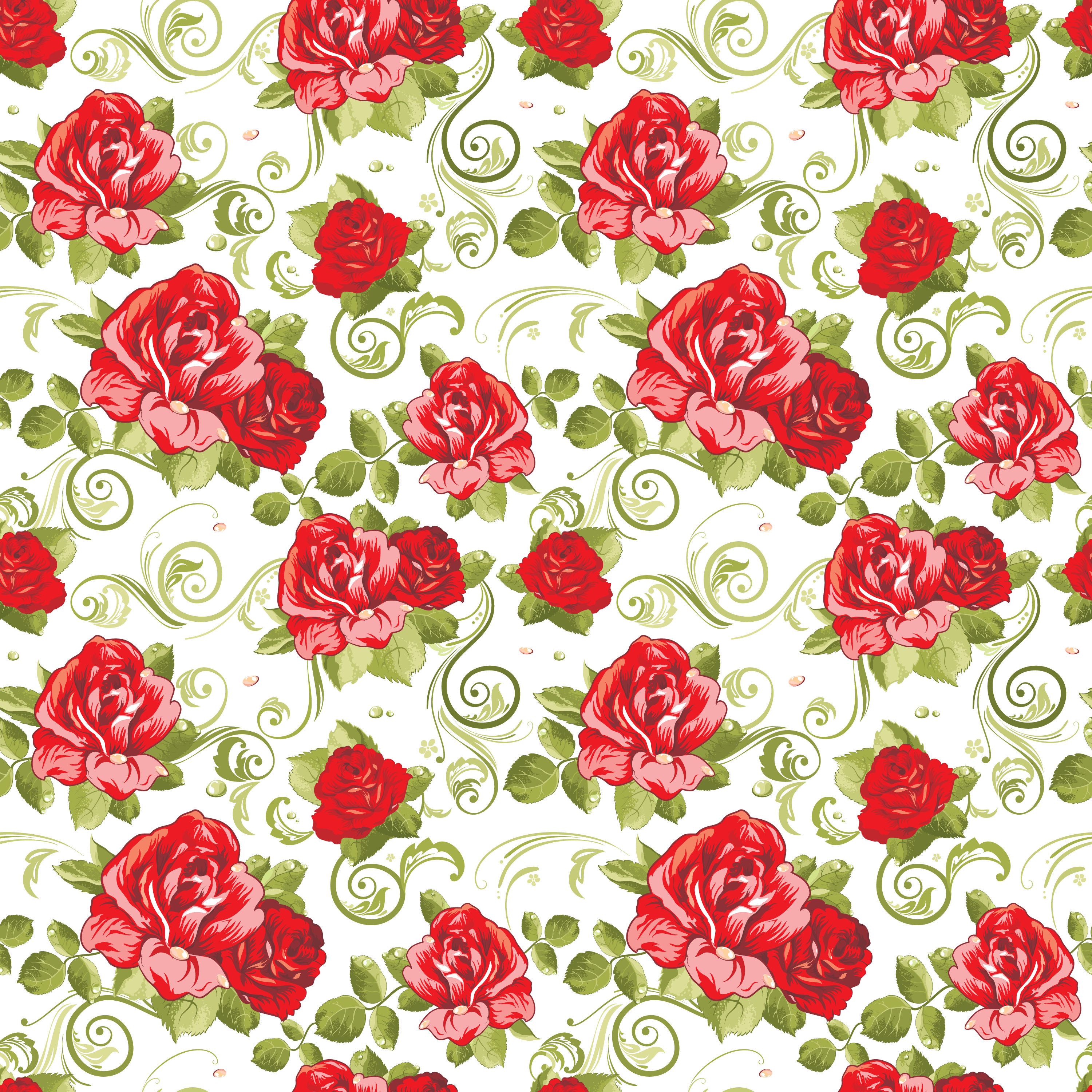 壁紙 背景イラスト 花の模様 柄 パターン No 224 赤バラ 緑葉