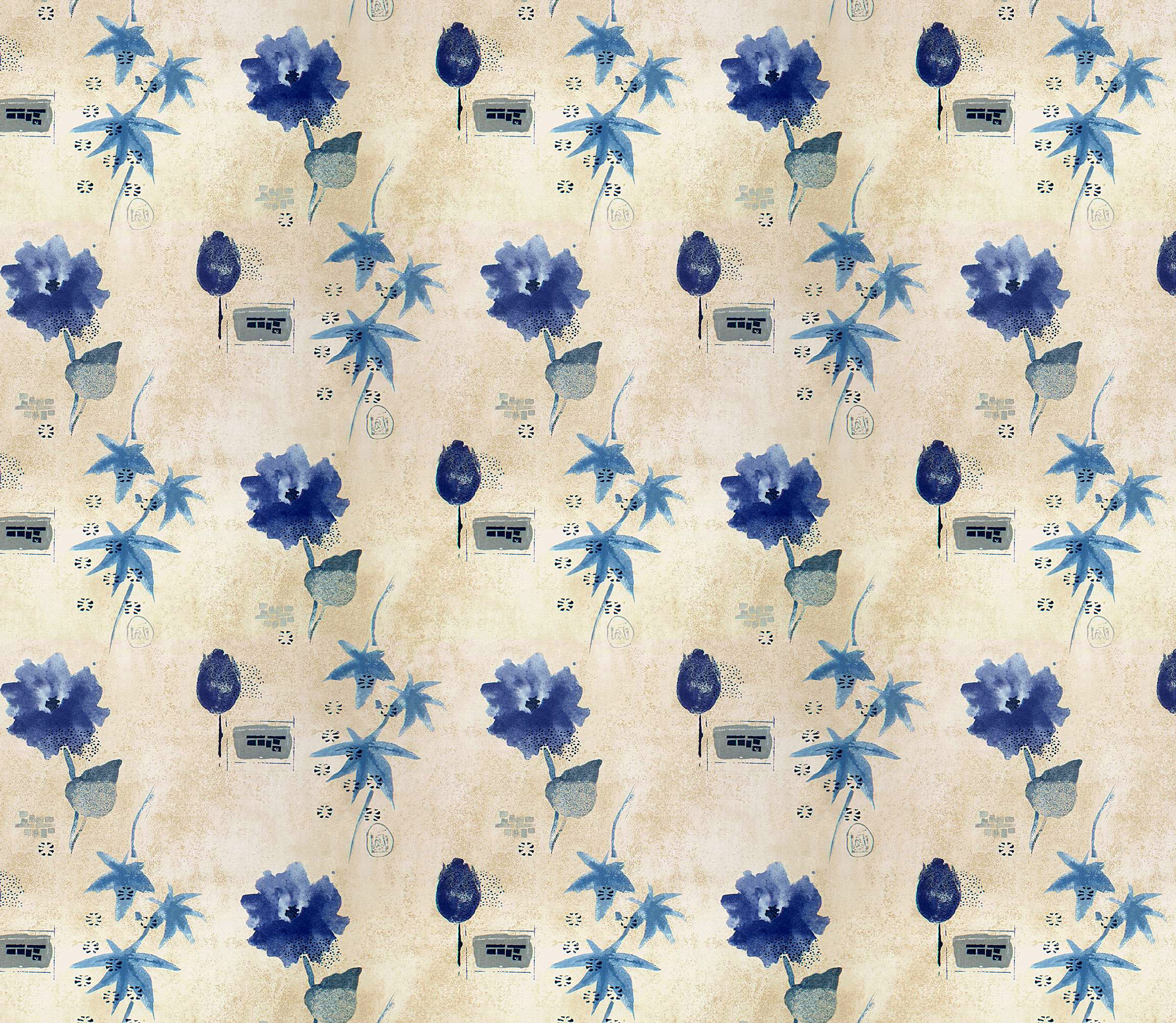 青い花のイラスト フリー素材 背景 壁紙no 332 青 布生地 水彩画風