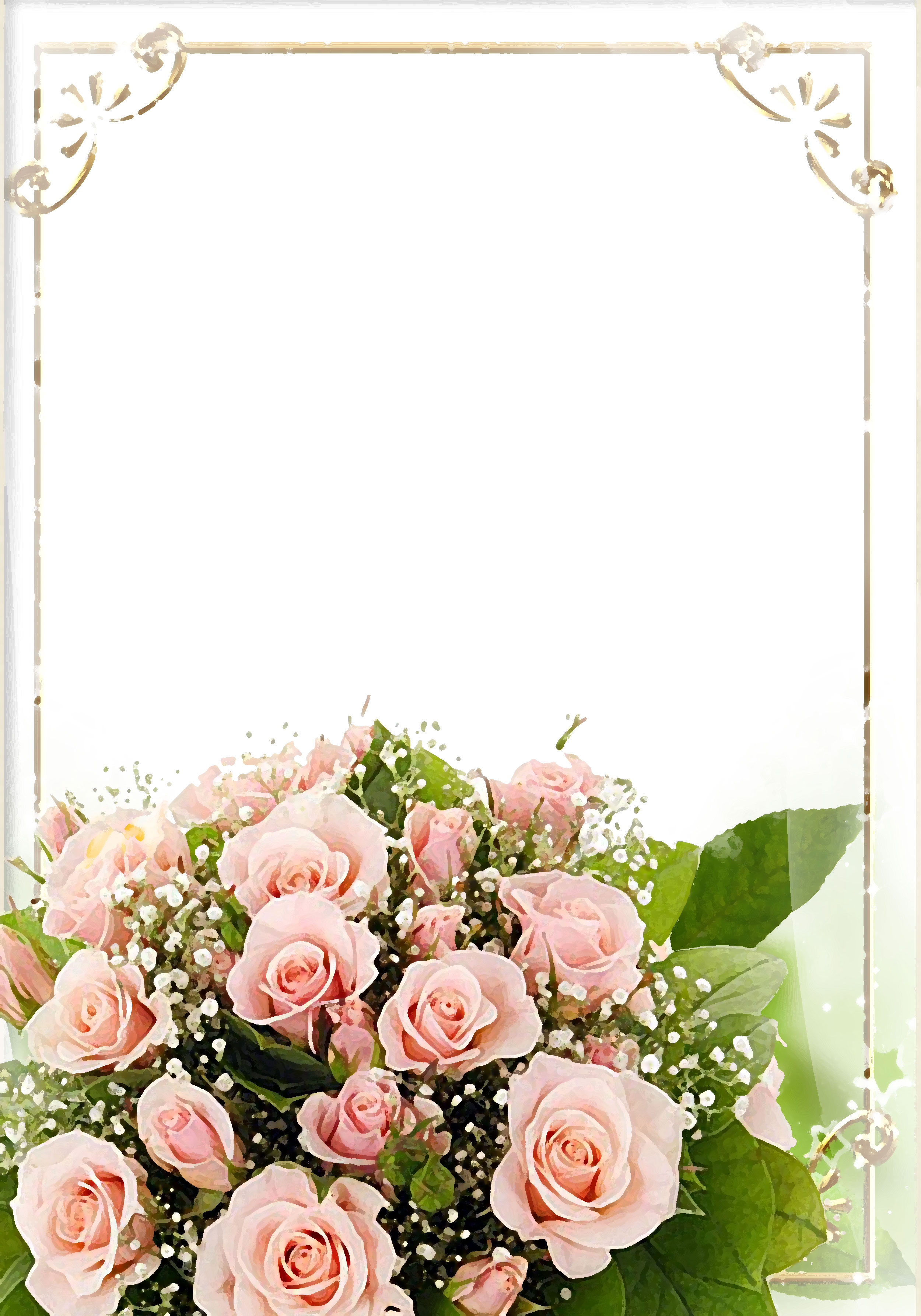 壁紙 背景イラスト 花のフレーム 外枠 No 034 ピンクのバラ束 リアル