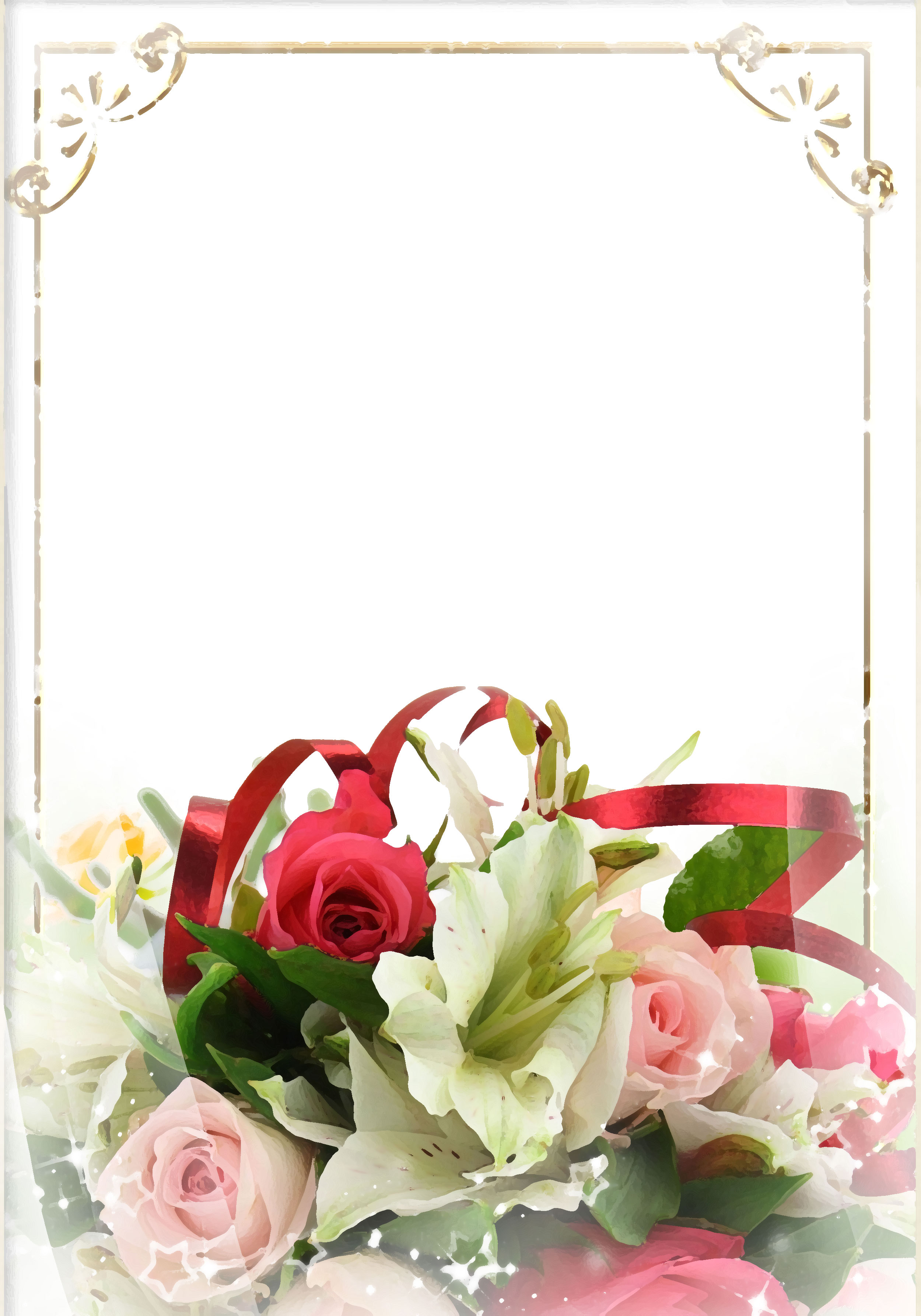 ピンクの花のイラスト フリー素材 壁紙 背景no 575 花束 バラ ユリ リボン