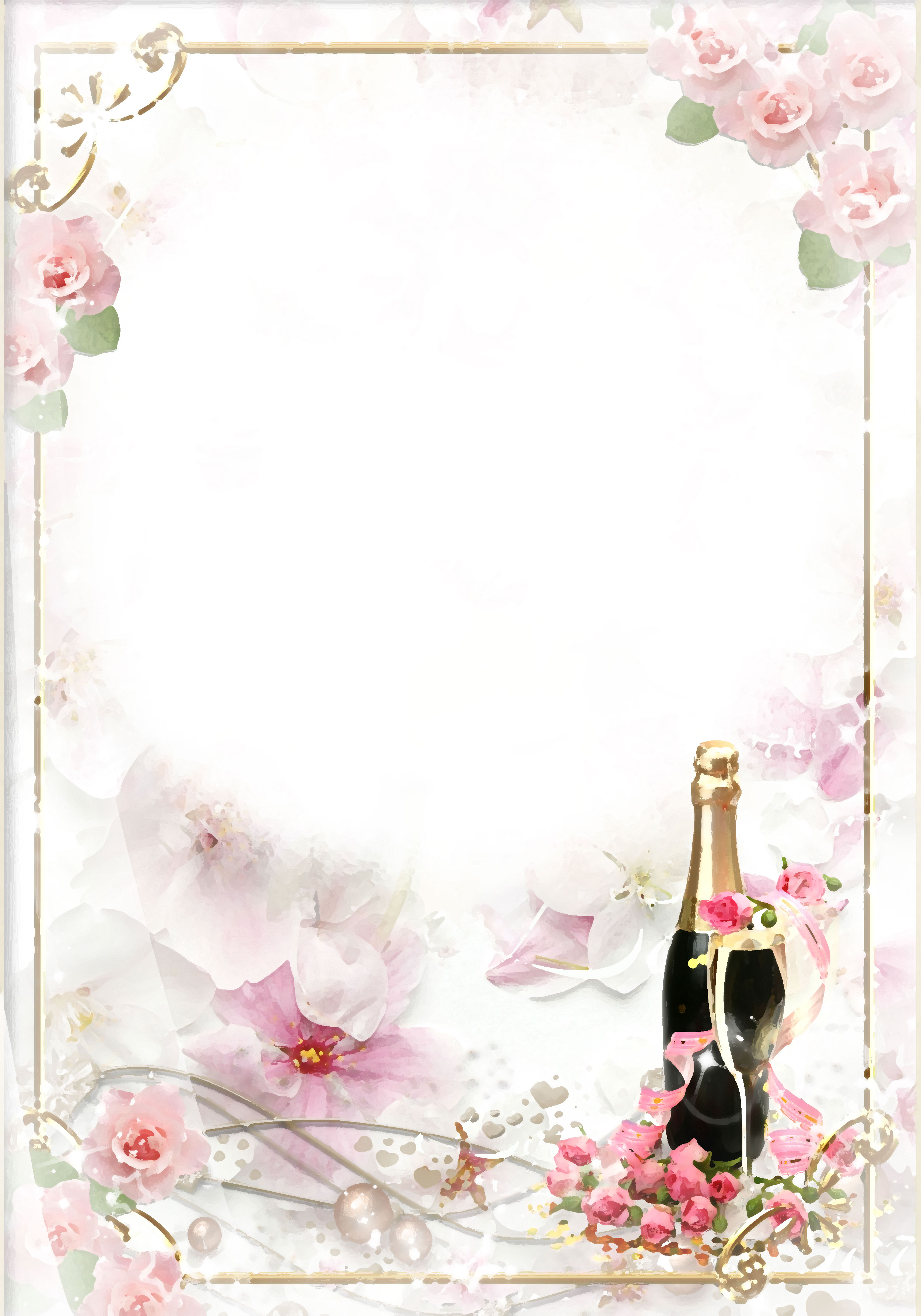 壁紙 背景イラスト 花のフレーム 外枠 No 041 赤いバラとワインボトル