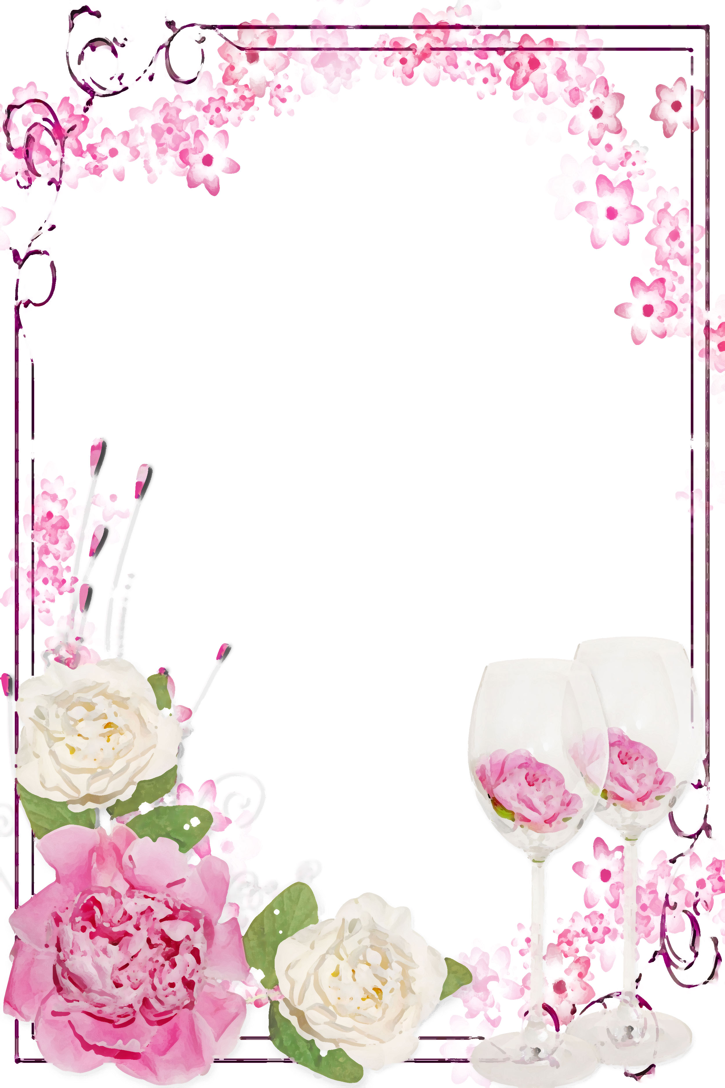 壁紙 背景イラスト 花のフレーム 外枠 No 067 白 ピンク バラ グラス