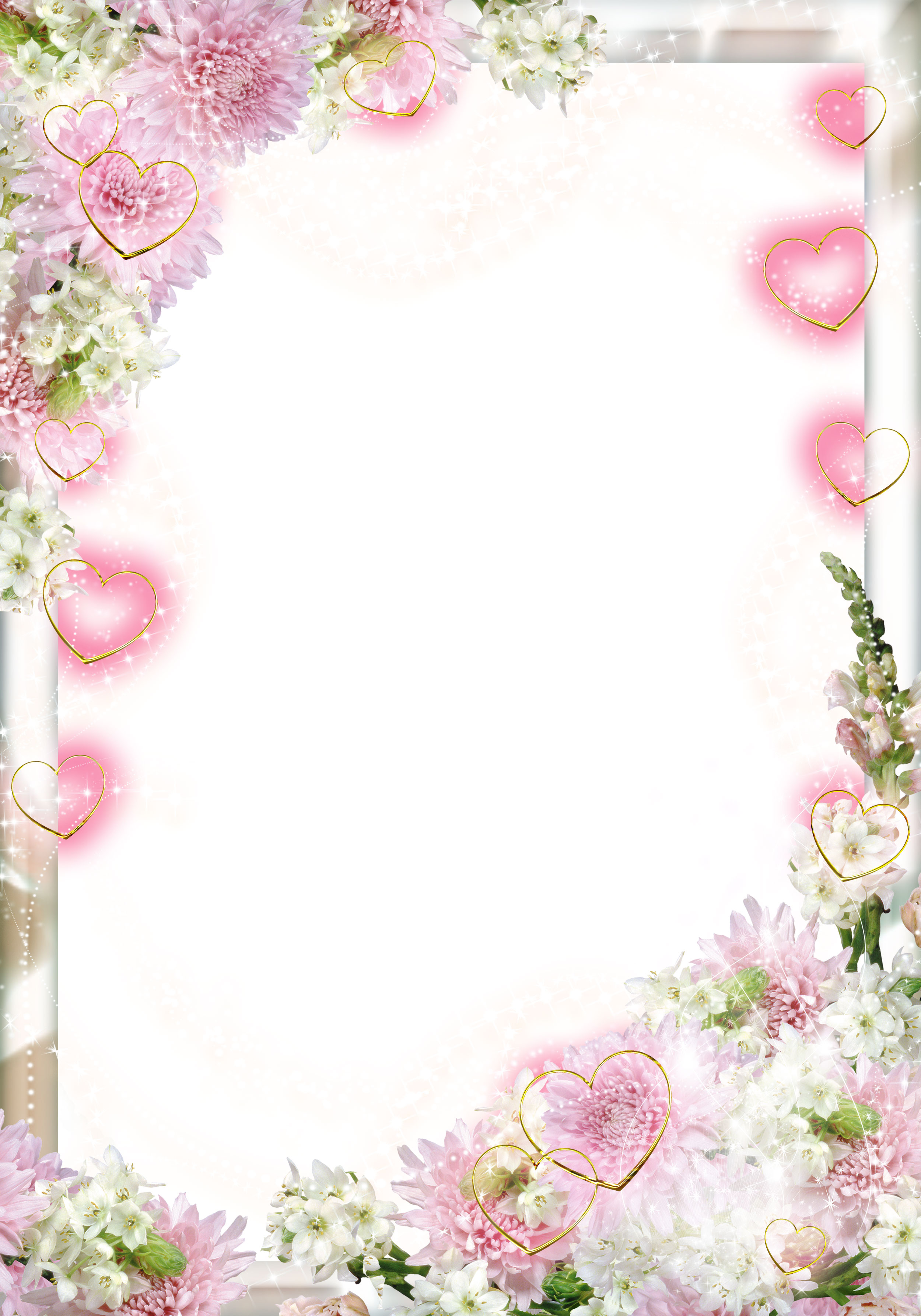 壁紙 背景イラスト 花のフレーム 外枠 No 075 白 ピンク ハート 光彩