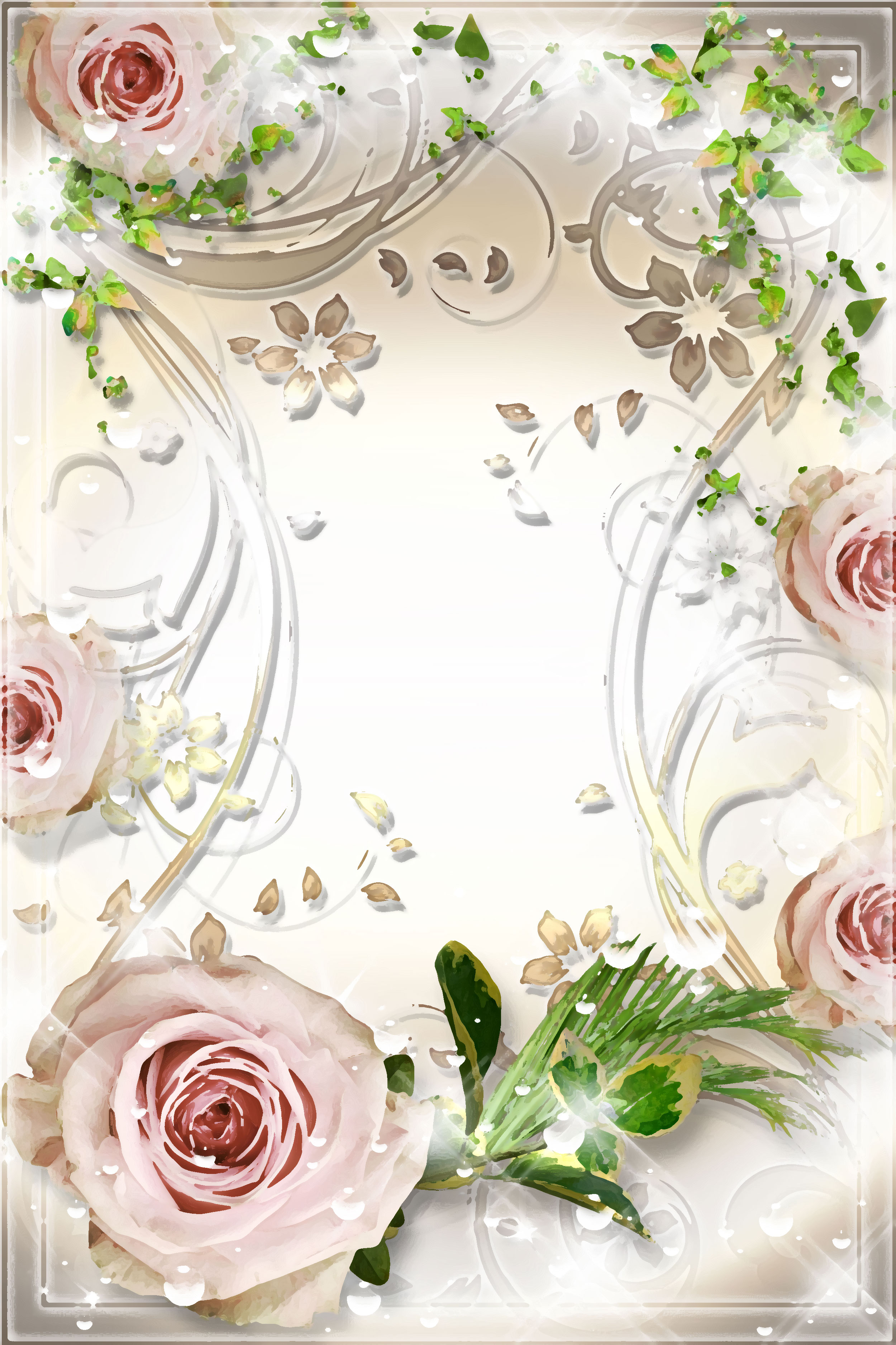 ピンクの花のイラスト フリー素材 壁紙 背景no 598 白バラ 葉 エレガント