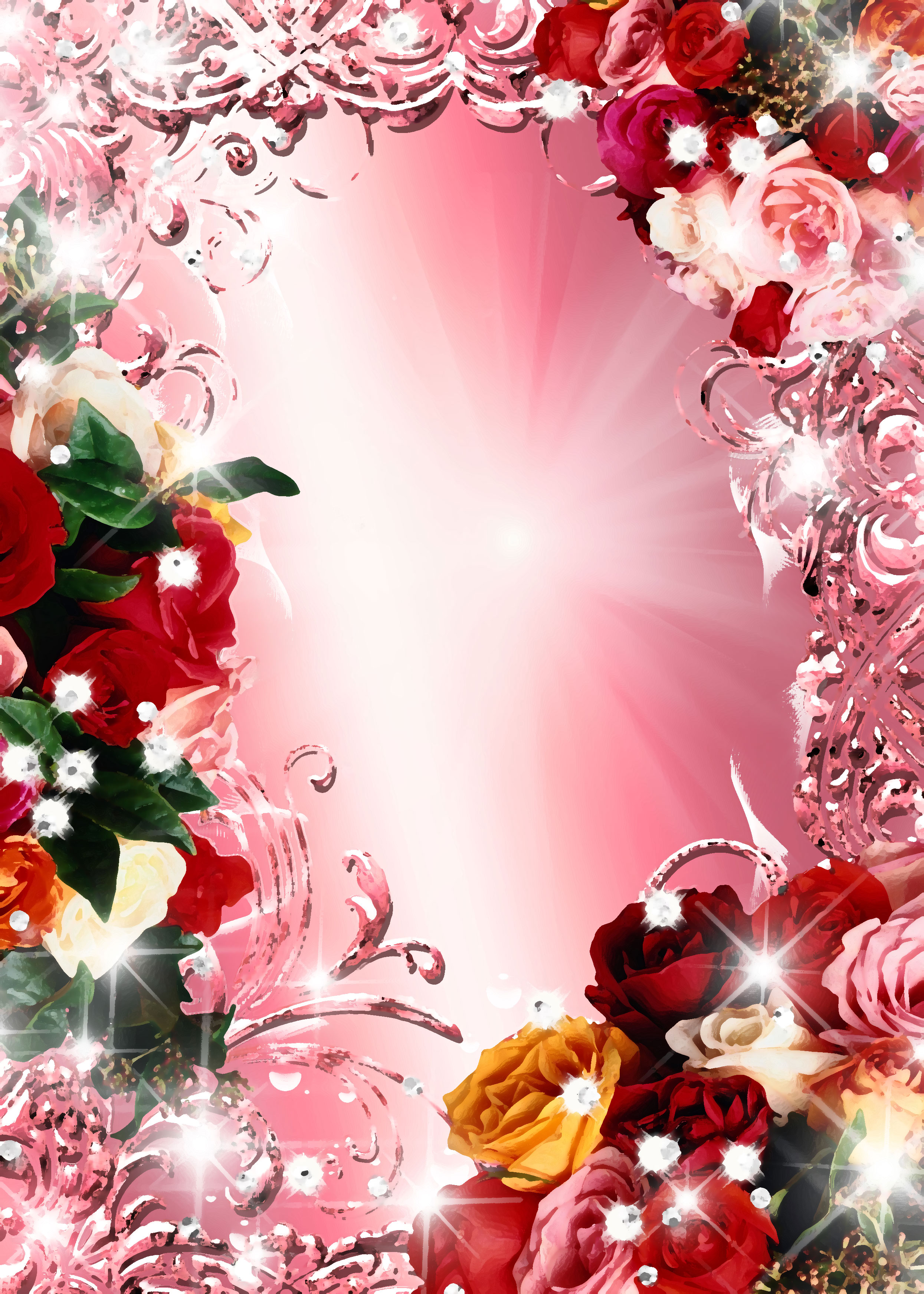 赤い花のイラスト-バラ・赤黄白ピンク
