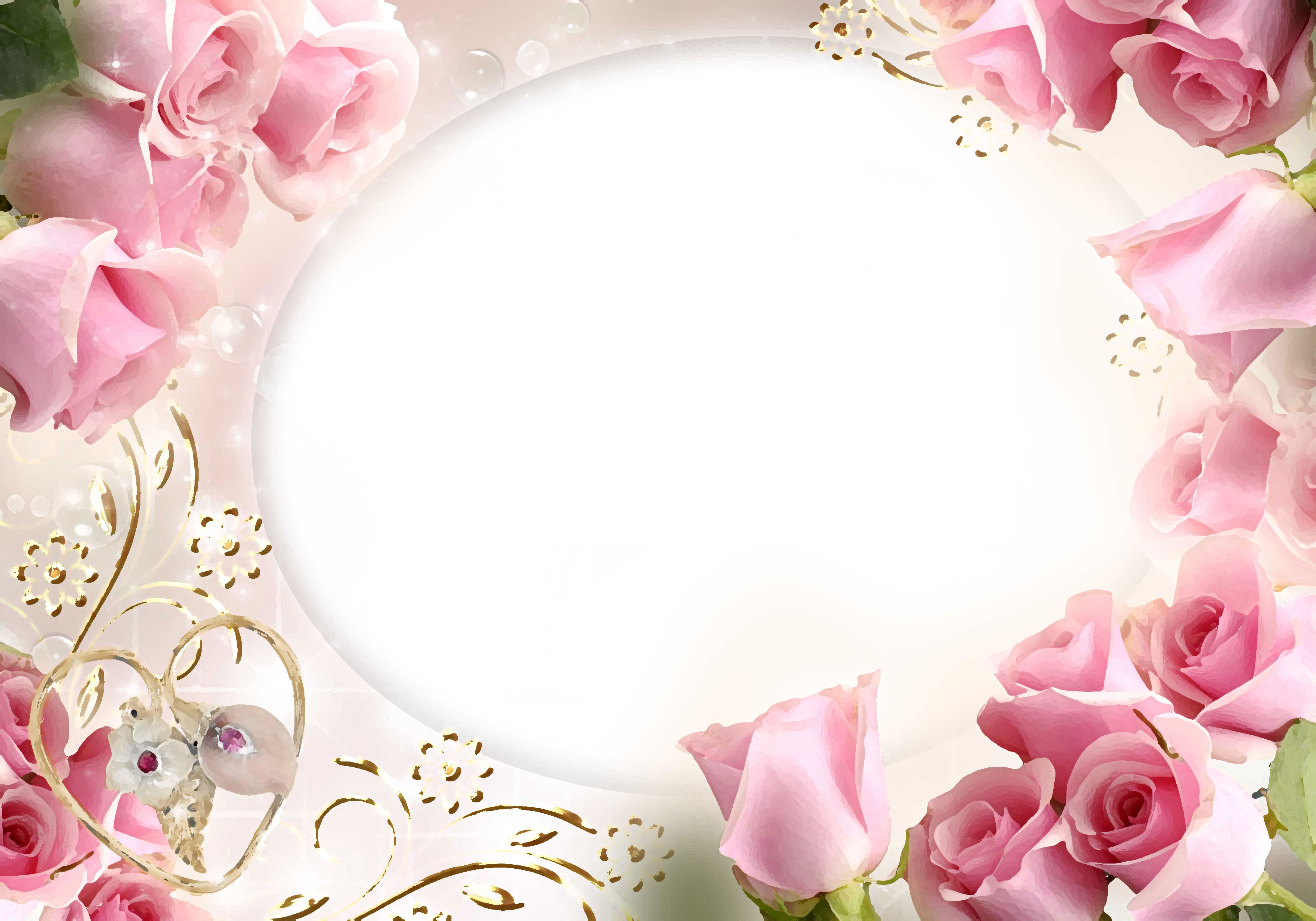 壁紙 背景イラスト 花のフレーム 外枠 No 093 ピンクのバラ ハート