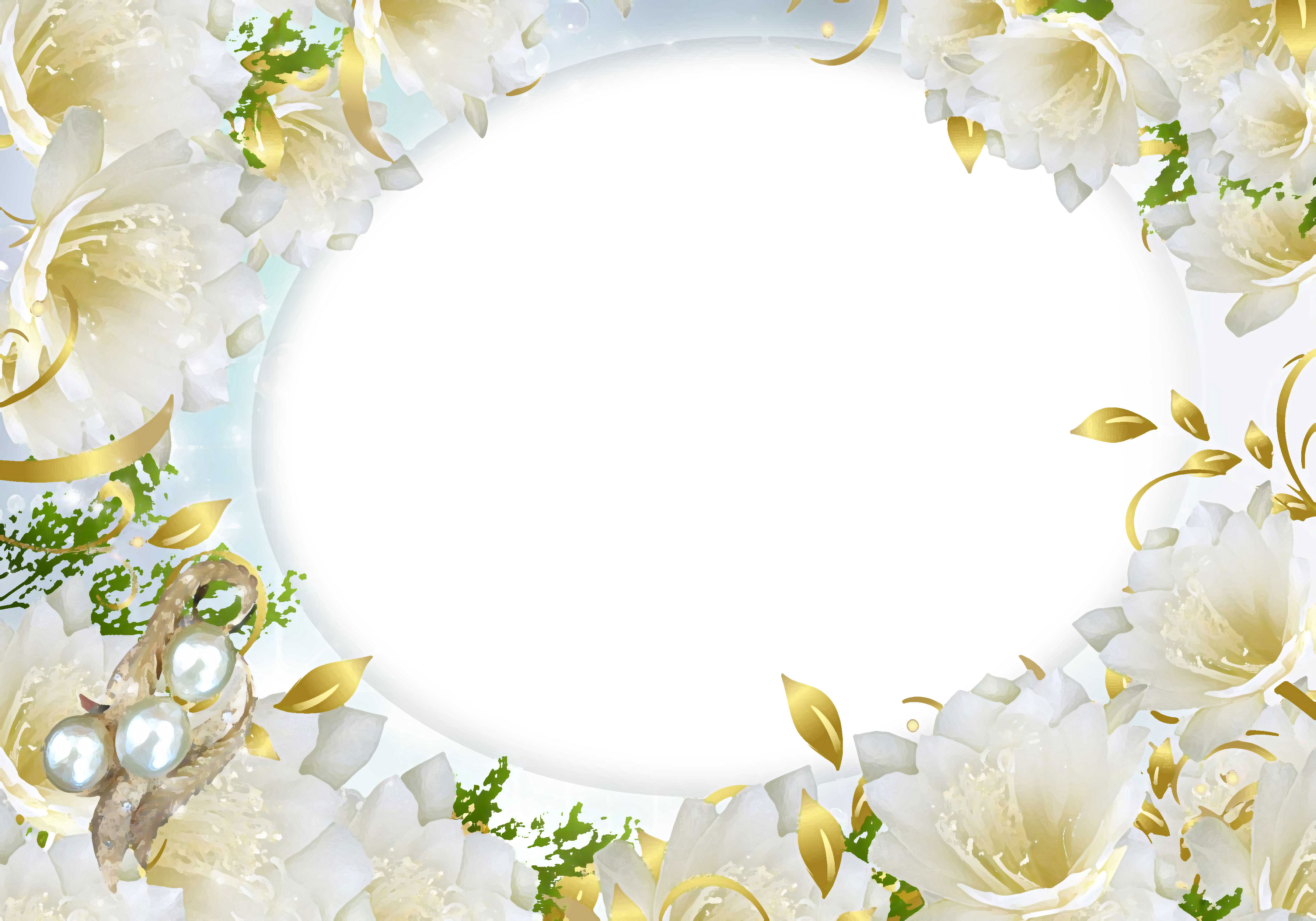 壁紙 背景イラスト 花のフレーム 外枠 No 096 白 金の葉 真珠