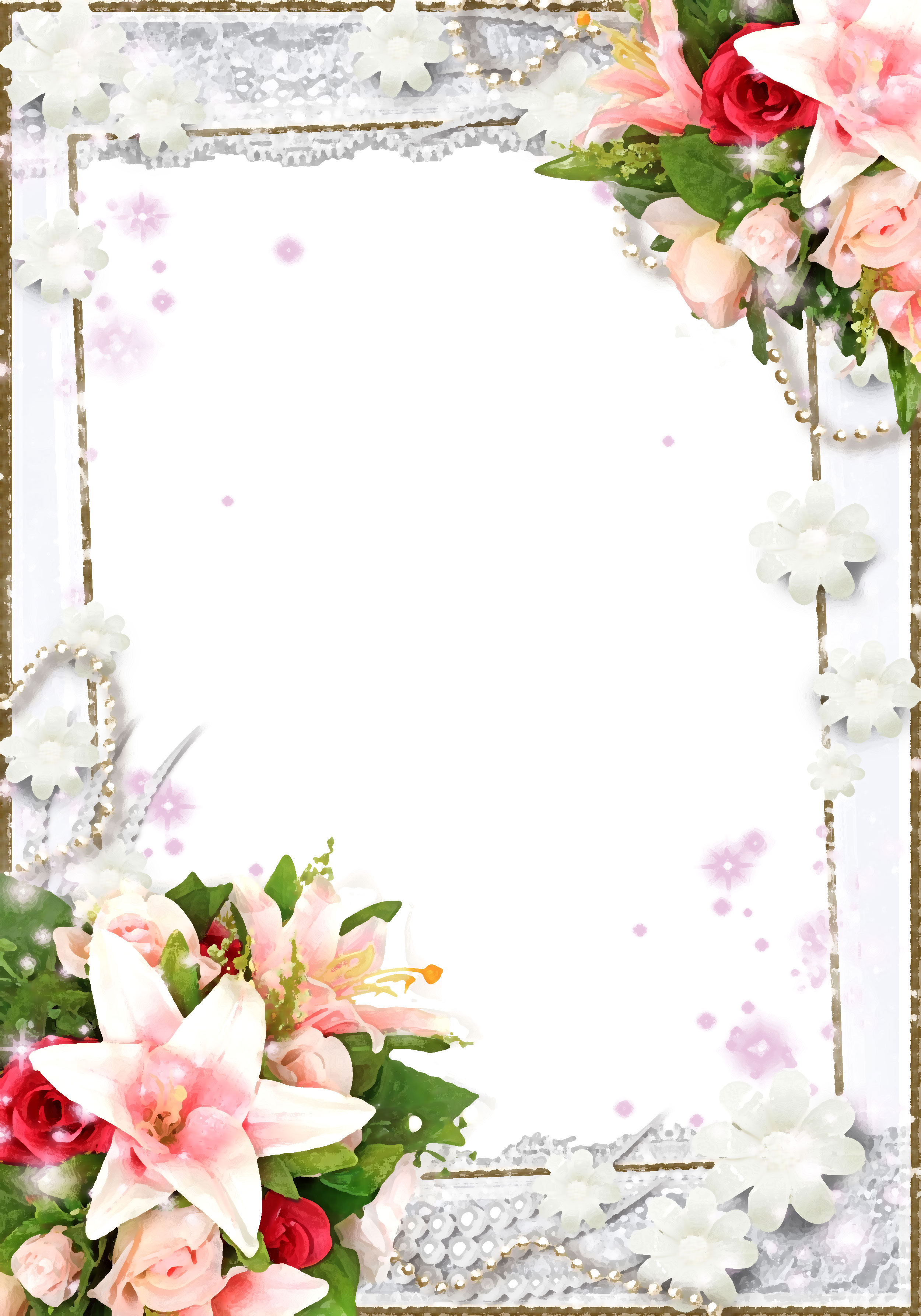 壁紙 背景イラスト 花のフレーム 外枠 No 102 ユリとバラ 真珠