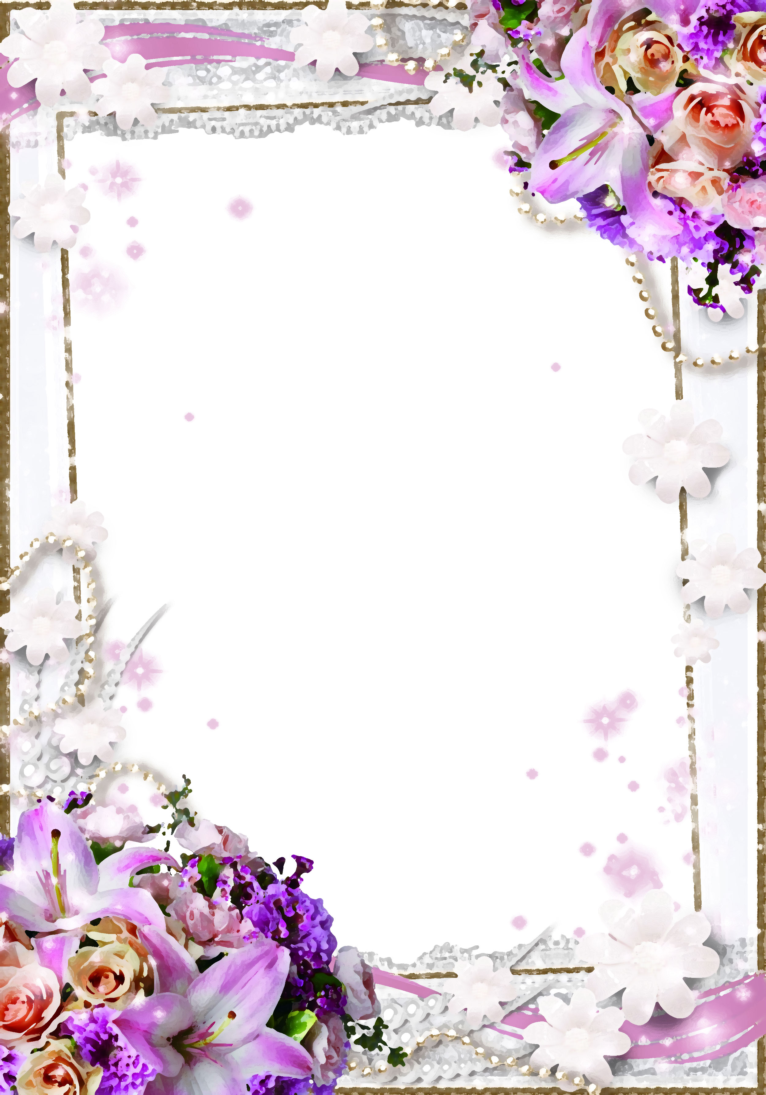 紫色の花のイラスト フリー素材 背景 壁紙no 433 紫のユリ 白バラ 真珠
