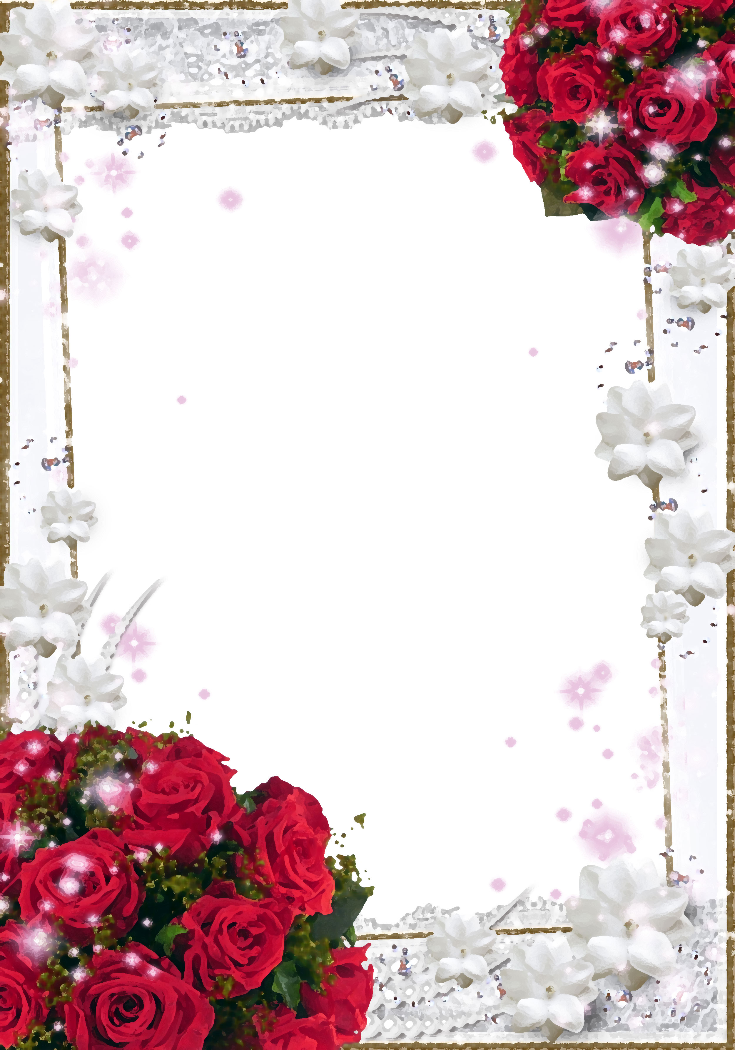 壁紙 背景イラスト 花のフレーム 外枠 No 108 赤バラの束 真珠 白