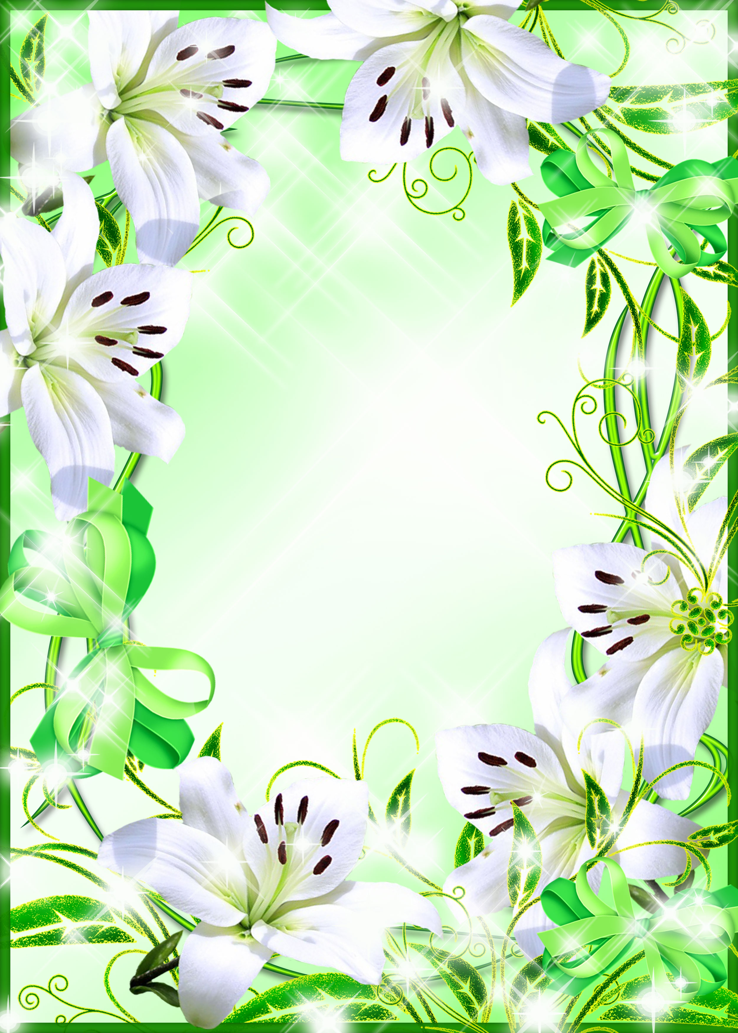 白いの花のイラスト フリー素材 背景 壁紙no 351 白ユリ 緑 リボン