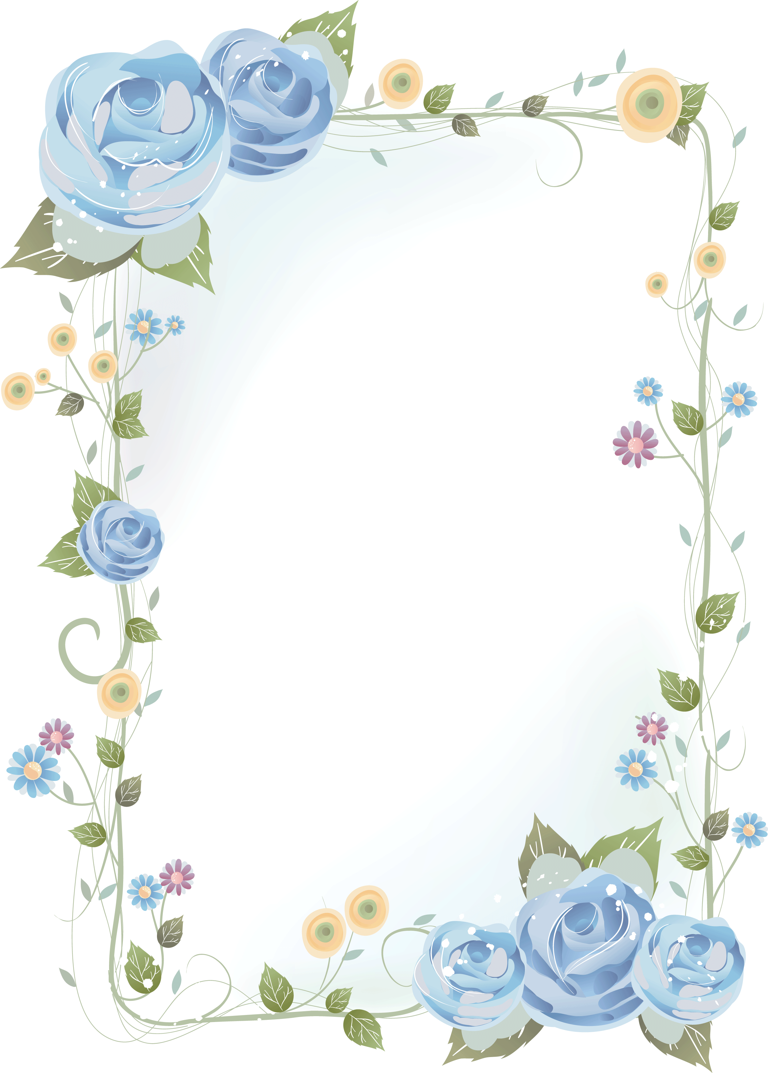 壁紙 背景イラスト 花のフレーム 外枠 No 121 青いバラ 茎葉