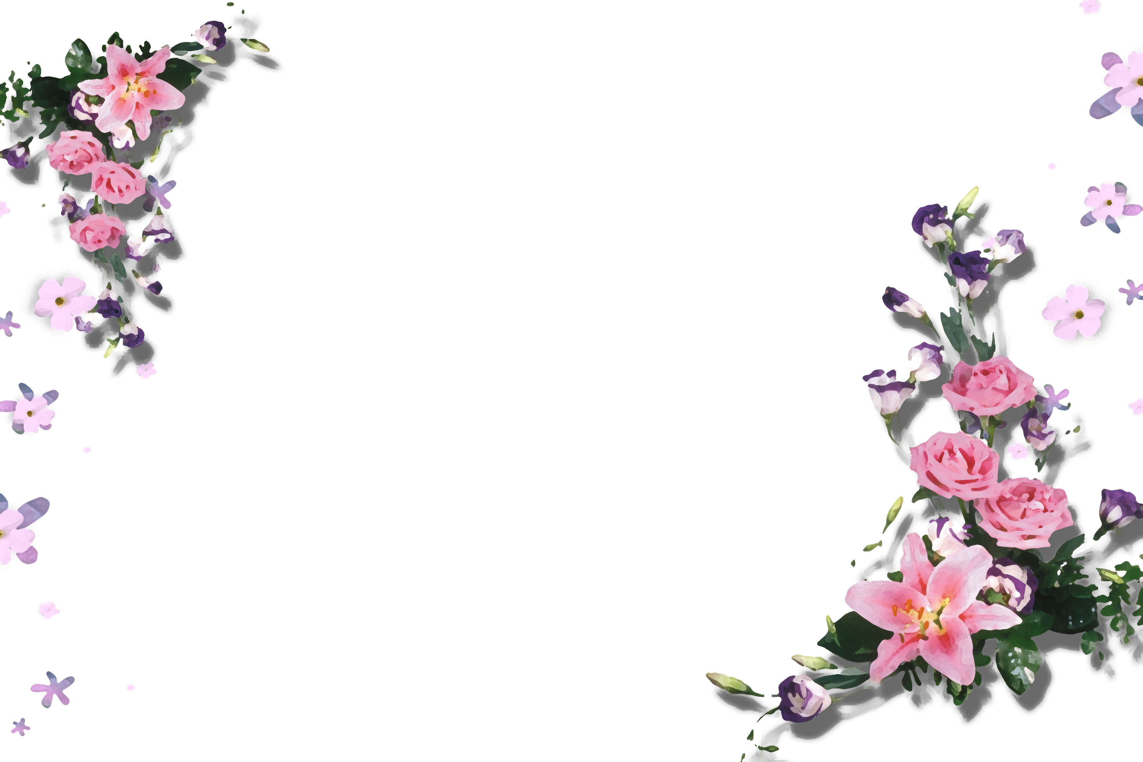壁紙 背景イラスト 花のフレーム 外枠 No 147 ピンク ユリとバラ