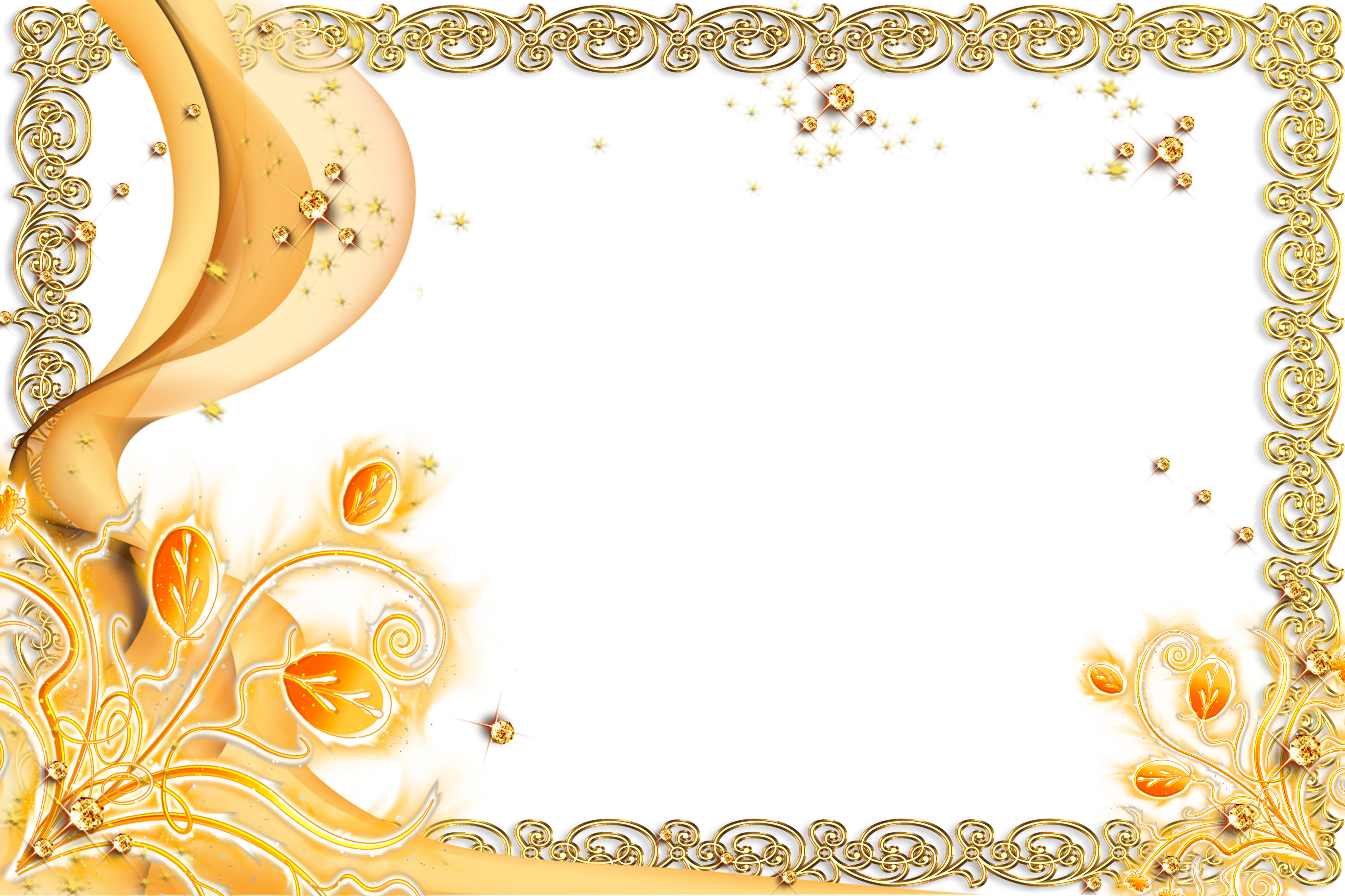 壁紙 背景イラスト 花のフレーム 外枠 No 168 オレンジ ゴールド 宝石
