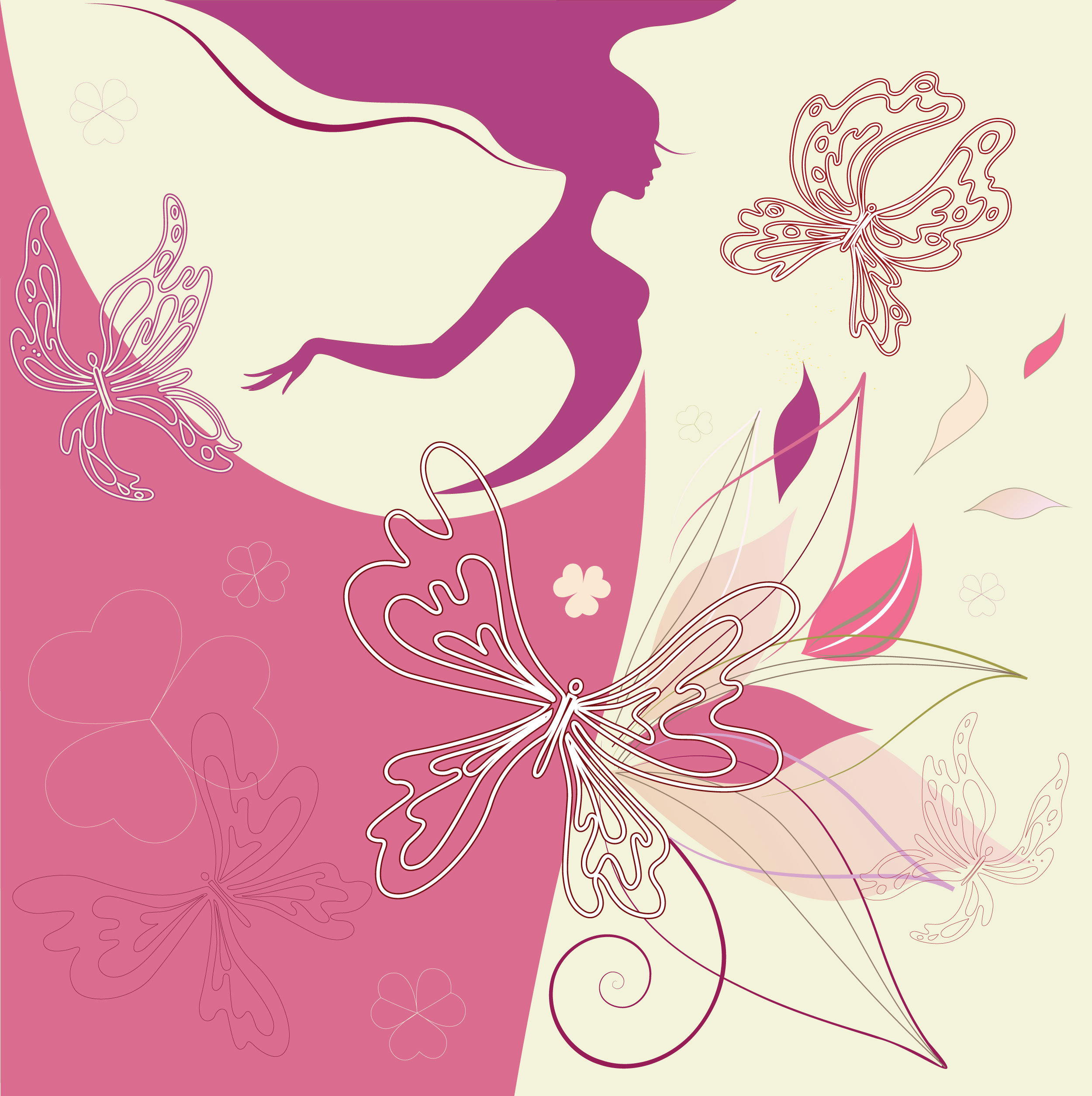 紫色の花のイラスト フリー素材 背景 壁紙no 437 女性のシルエット 蝶
