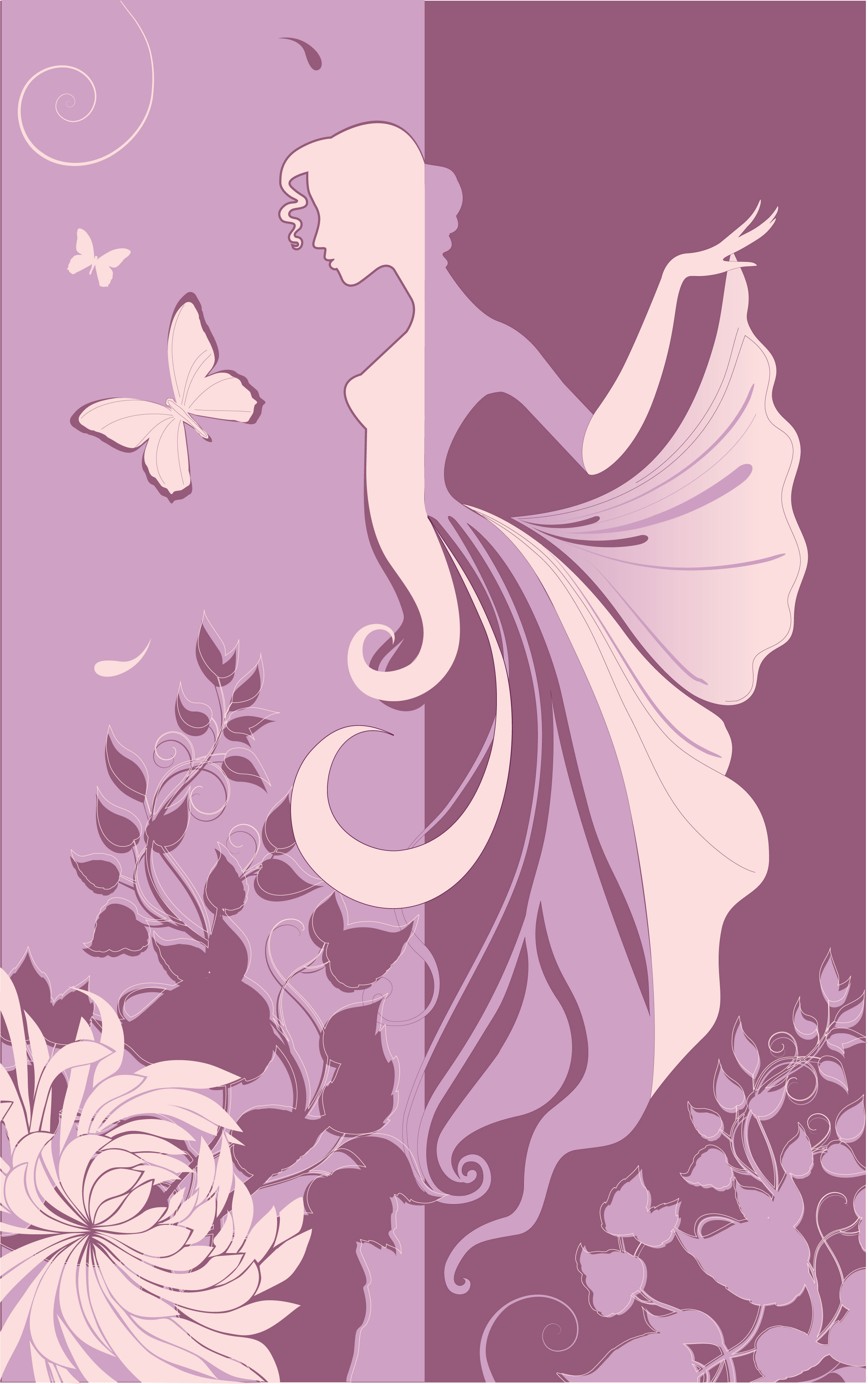 花のイラスト フリー素材 壁紙 背景no 9 女性 ドレス 蝶 紫