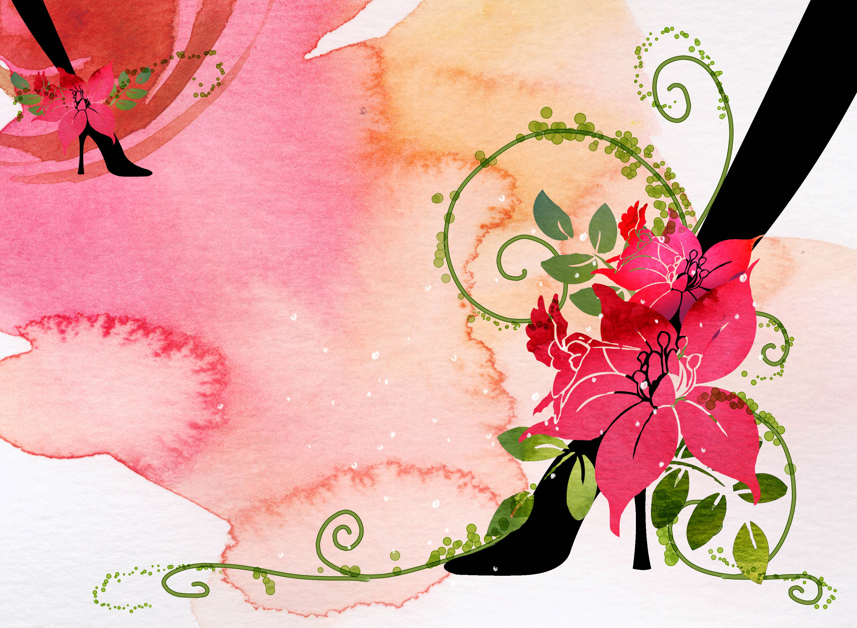 花のイラスト フリー素材 壁紙 背景no 216 赤 ハイヒール 水彩画