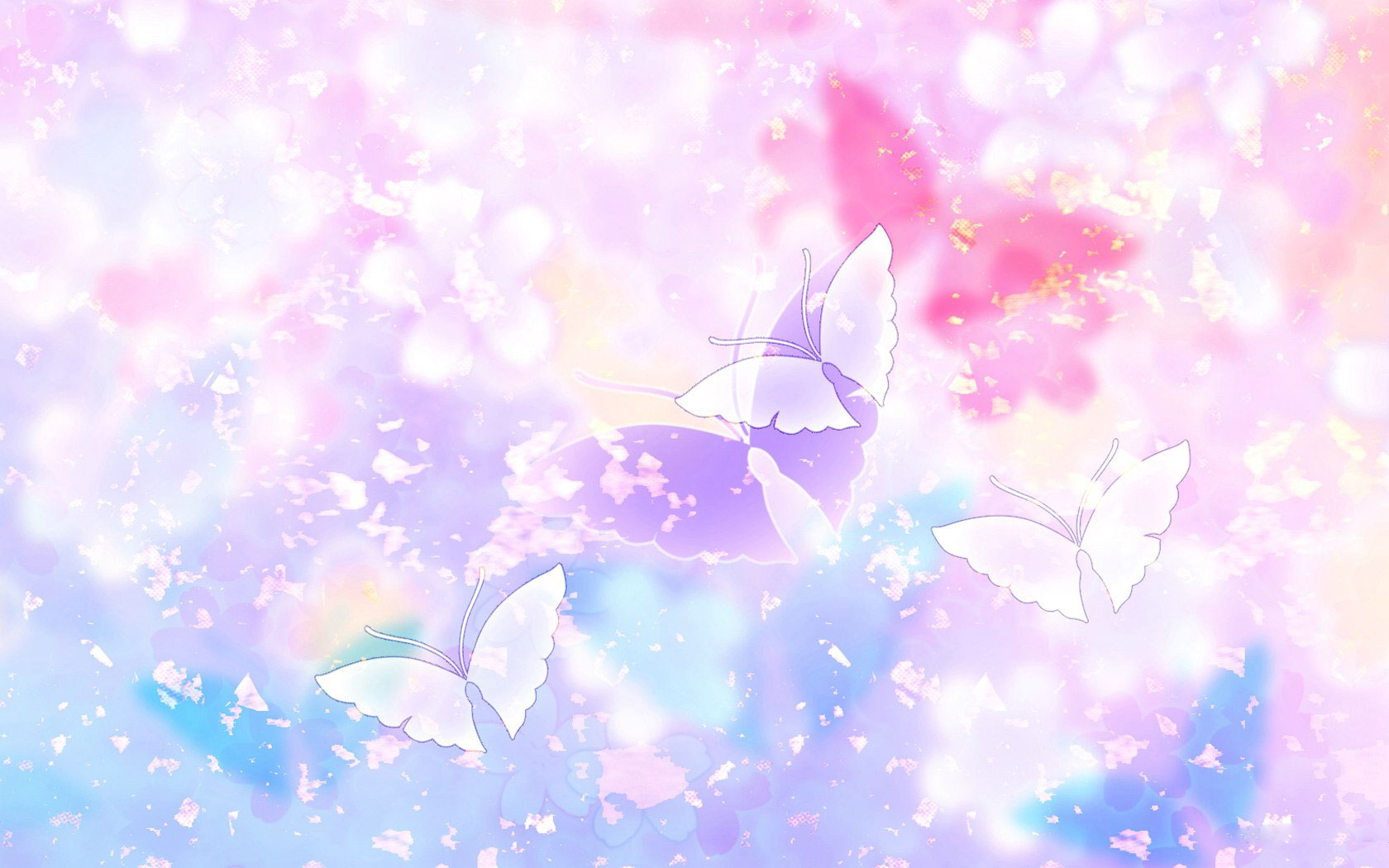 花の背景・壁紙イラスト-青紫ピンク・蝶・淡い