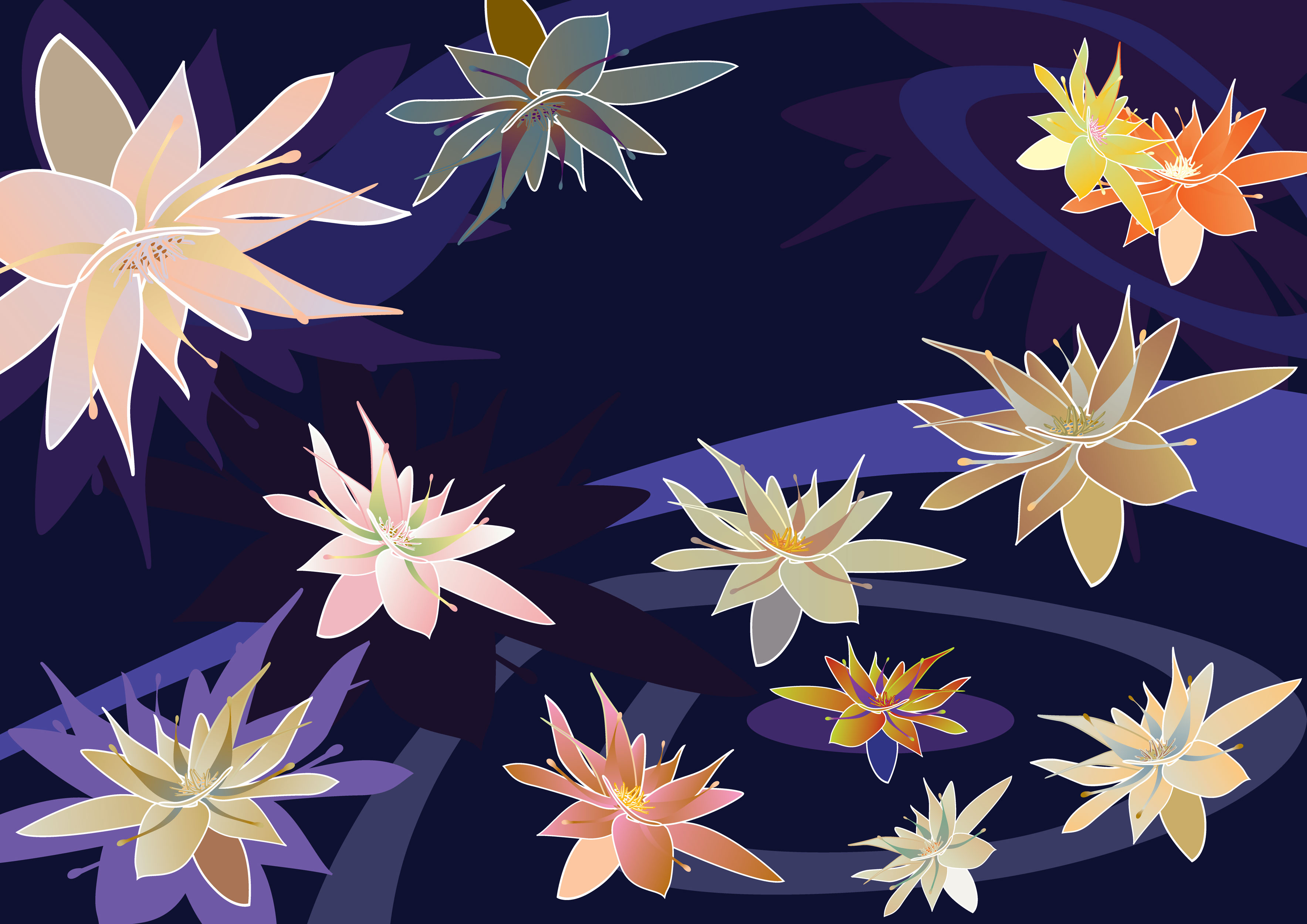 花のイラスト フリー素材 壁紙 背景no 252 カラフル 暗い背景
