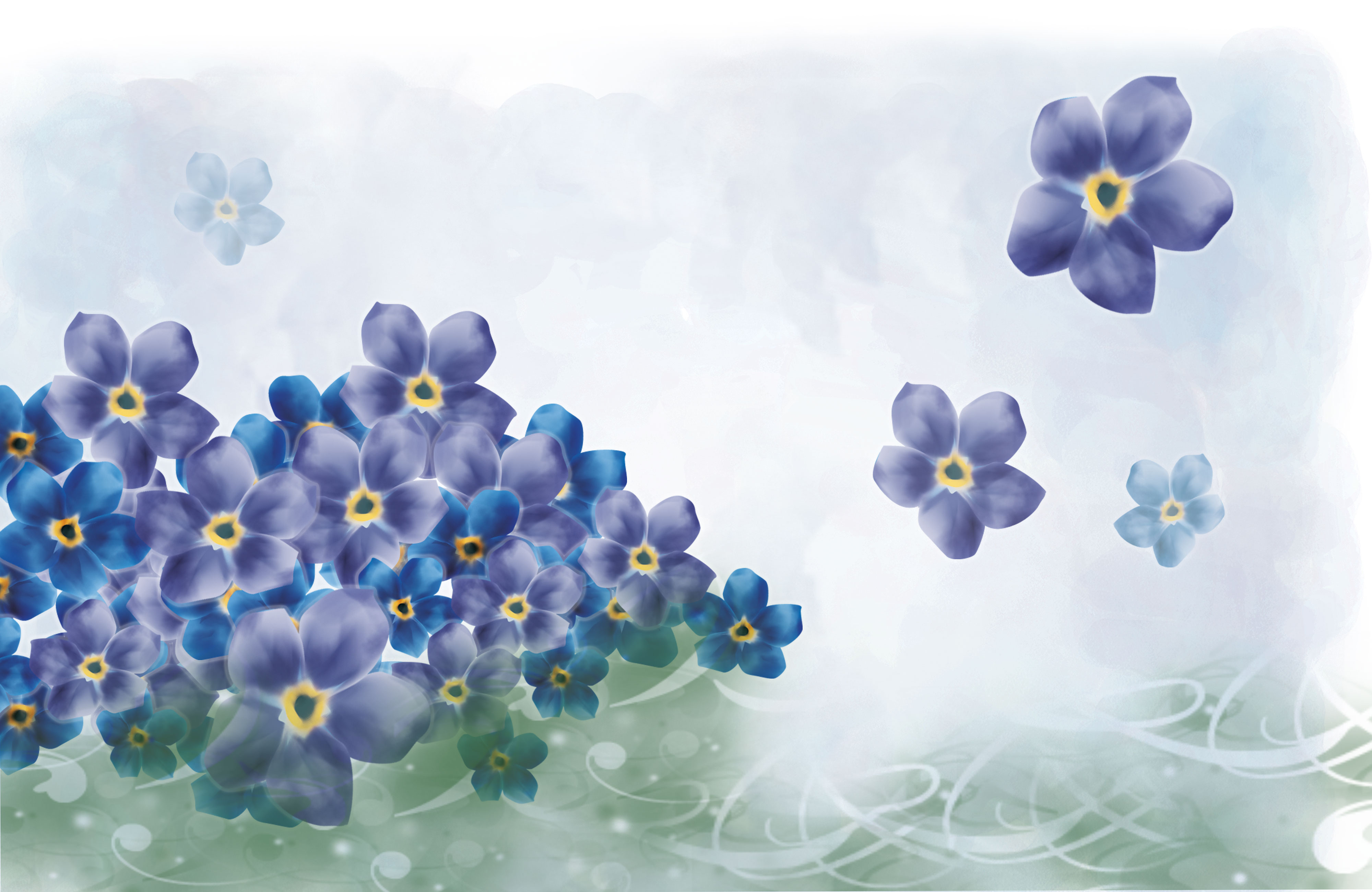 青い花のイラスト フリー素材 背景 壁紙no 340 青紫 水彩画風