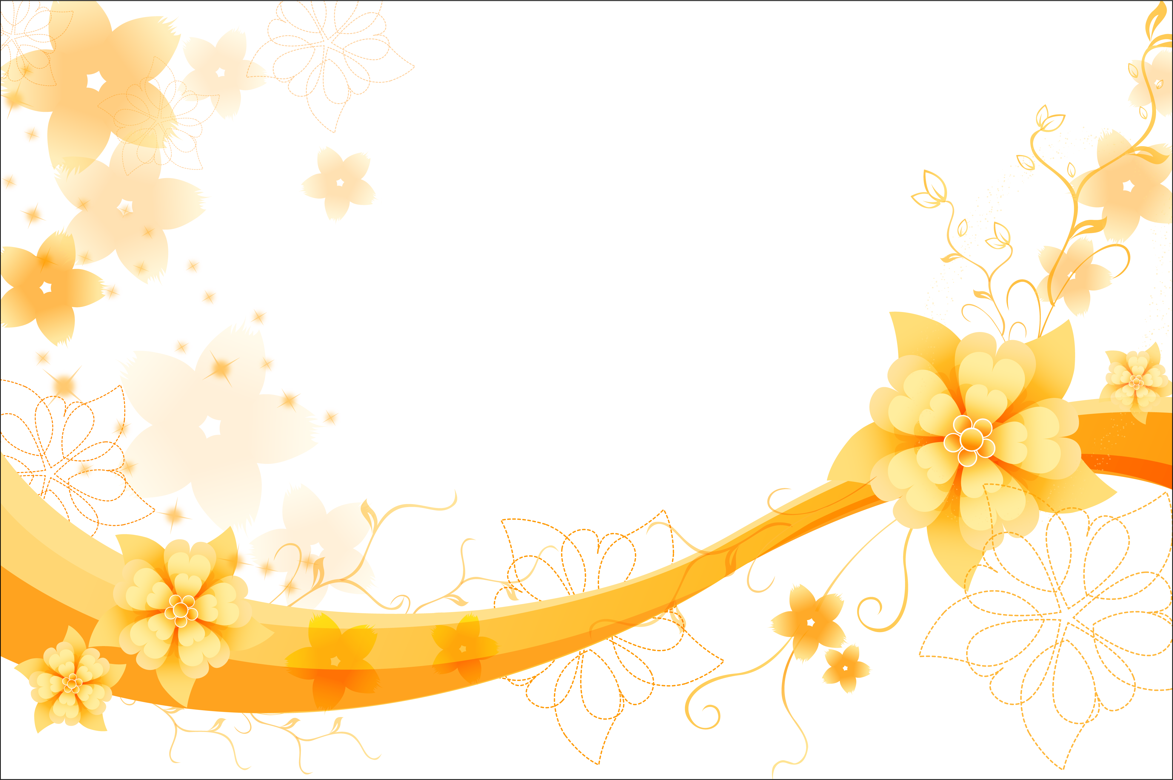 花のイラスト フリー素材 壁紙 背景no 538 黄オレンジ 茎蔓
